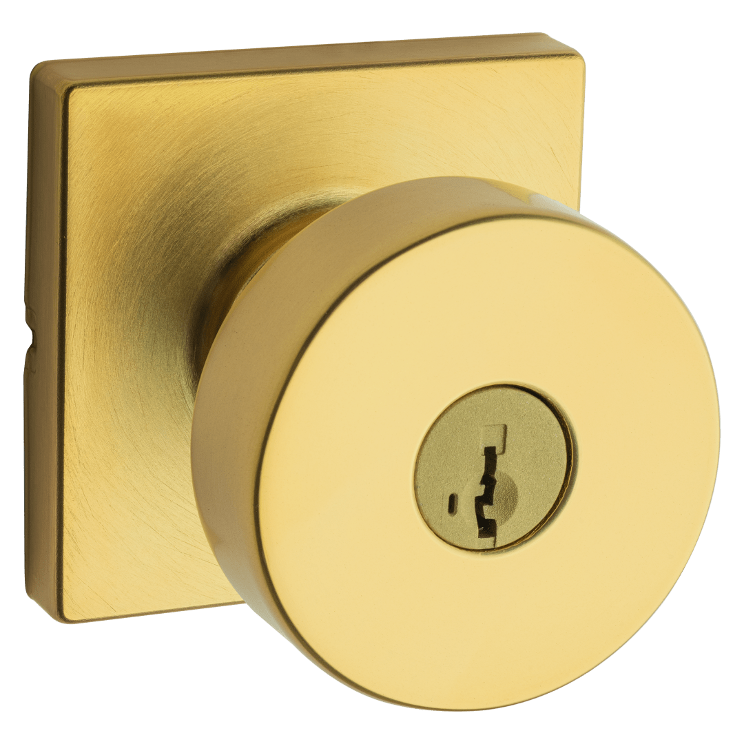 Pismo Square Keyed Entry Door Knob featuring SmartKey Security™ in Satin Brass