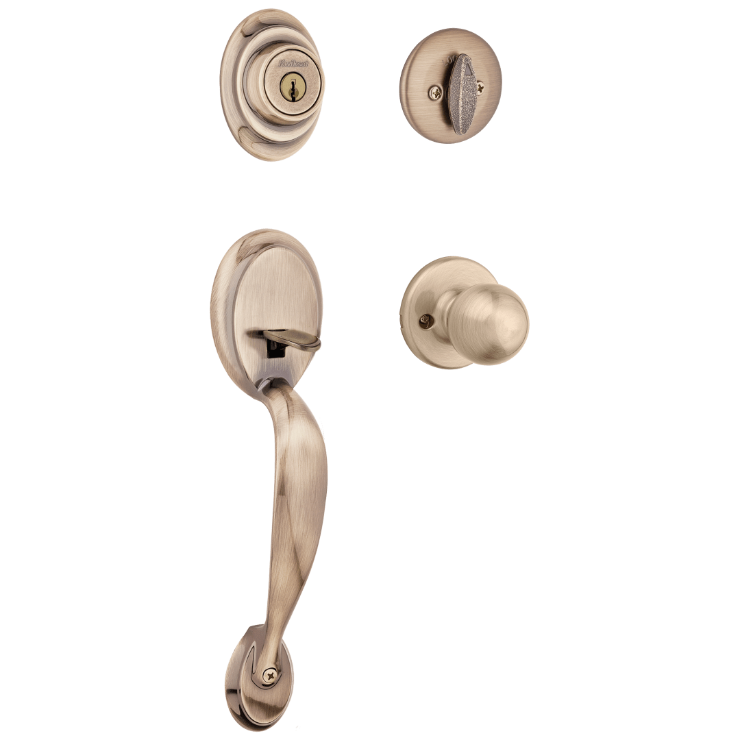 Dakota Single Cylinder Handleset w/Polo Knob in Antique Brass