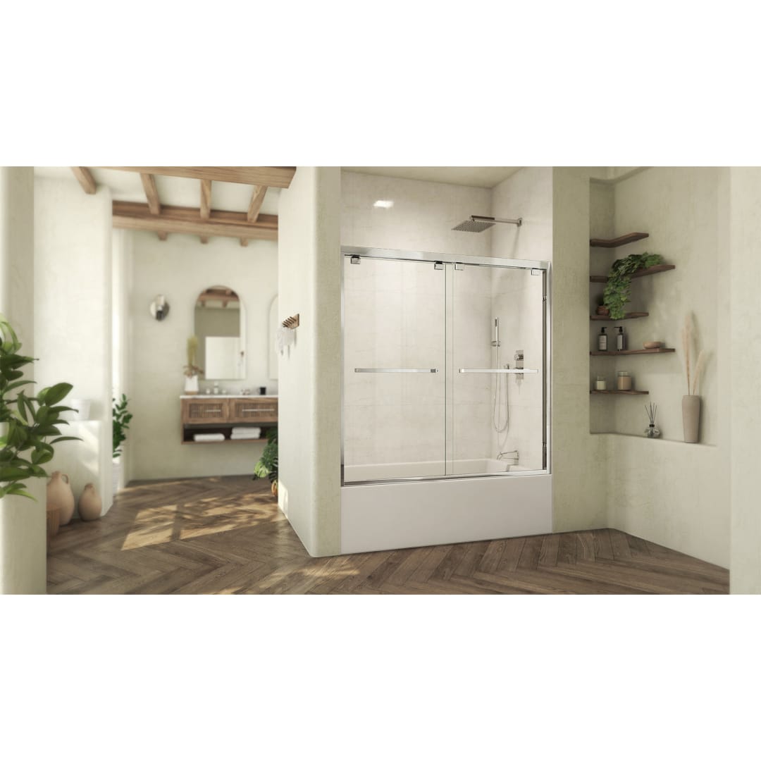 DreamLine Abbey 56 - 60 inch W x 58 inch H Semi-Frameless Bypass Tub Door in Chrome