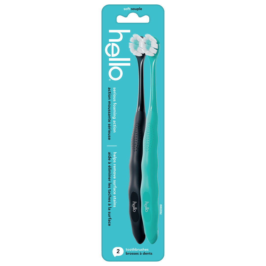 hello Gentle Clean Soft Toothbrush, Blue and Black, 2 Pack