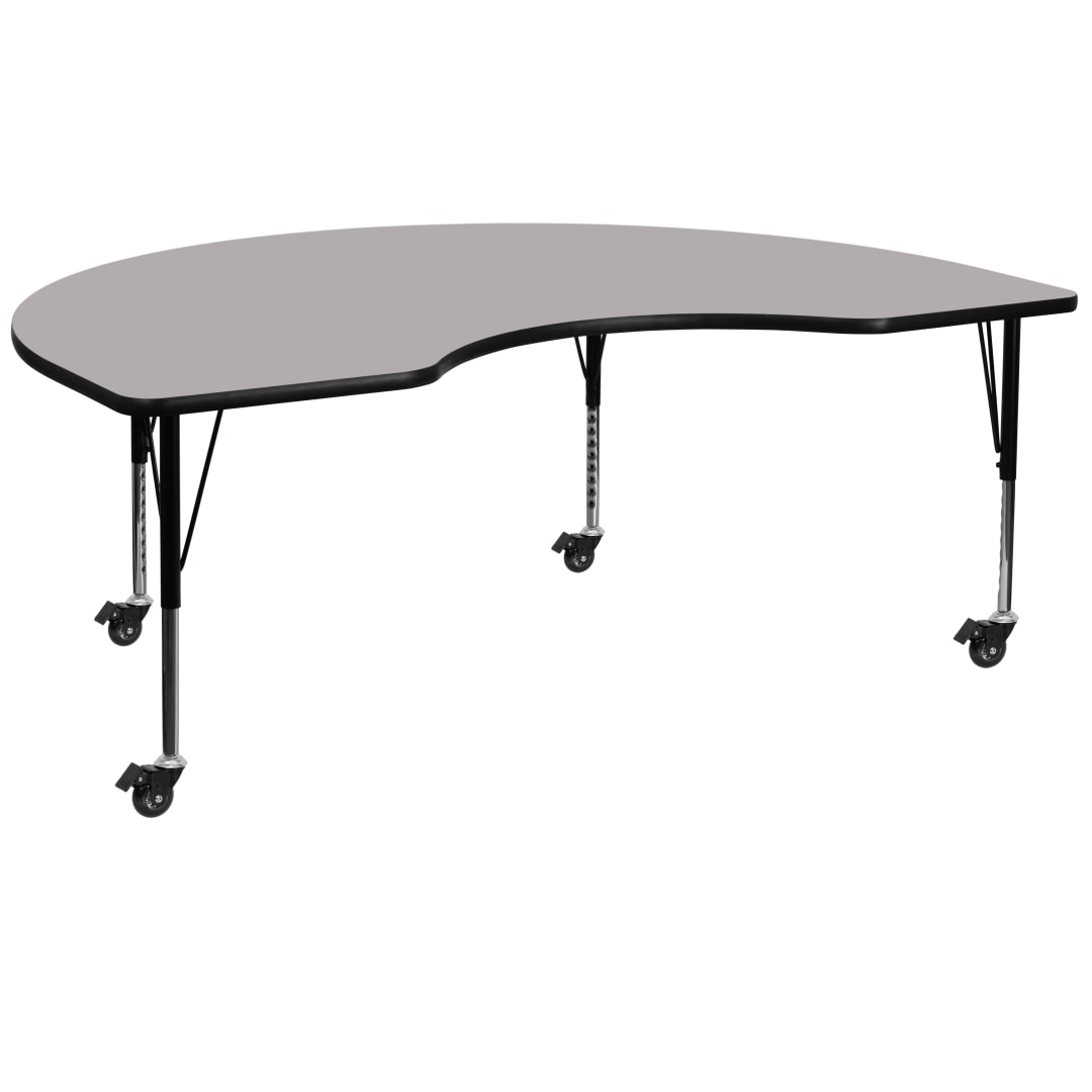Wren Mobile 48''W x 96''L Kidney Grey Thermal Laminate Activity Table - Height Adjustable Short Legs