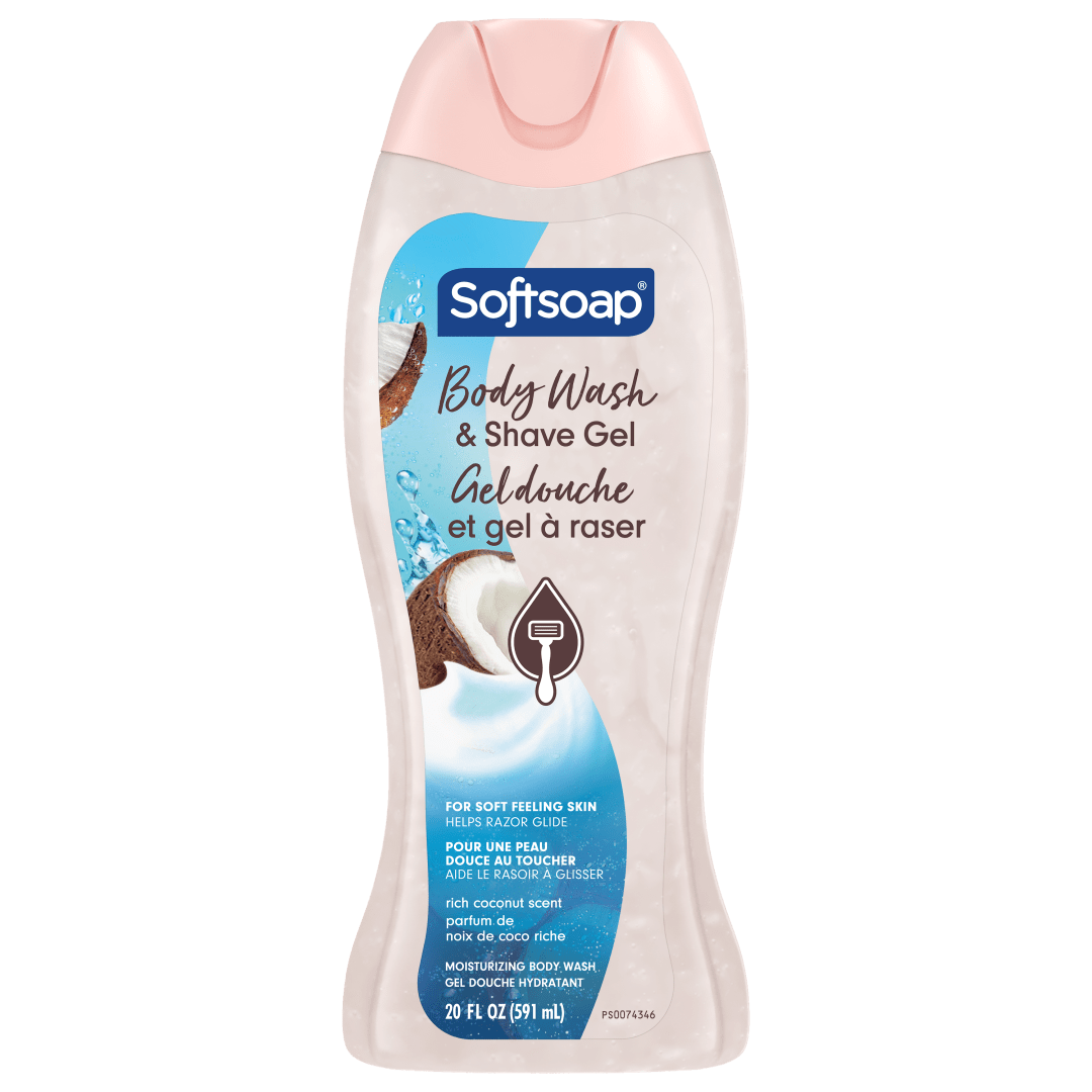 Softsoap Moisturizing Body Wash and Shave Gel, For Softer Feeling Skin, Helps Razor Glide, Rich Coconut Scent, 591 mL