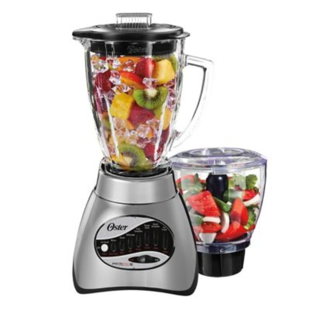 Oster® Classic Series 16 Speed Blender with Food Chopper and Glass Jar, Brushed Nickel