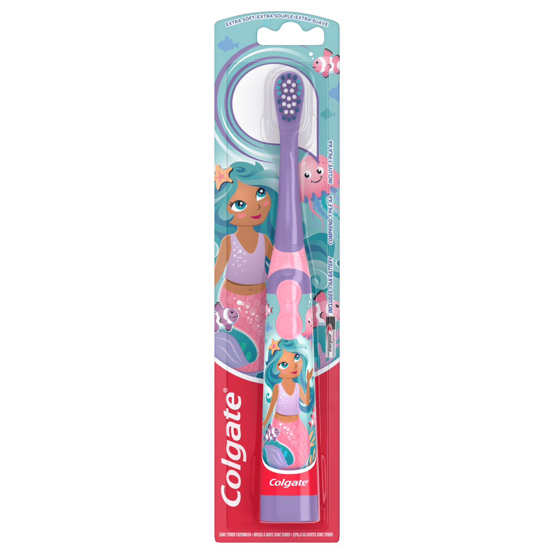 Colgate Kids Battery Toothbrush, For Ages 3+, Extra Soft Kids Toothbrush, Mermaid, 1 Pack