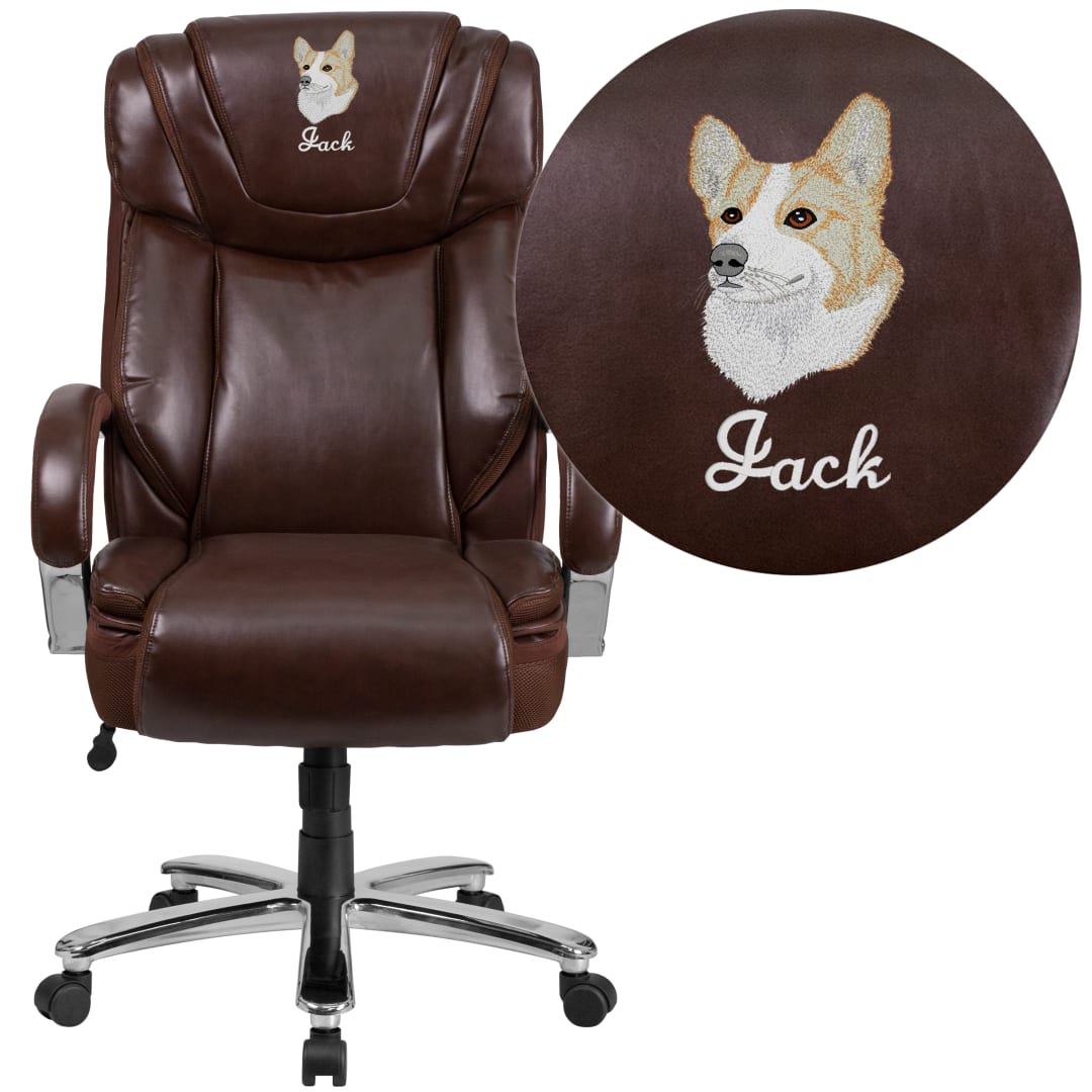 Embroidered HERCULES Series Big &amp; Tall 500 lb. Rated Brown LeatherSoft Executive Extra Wide Ergonomic Office Chair