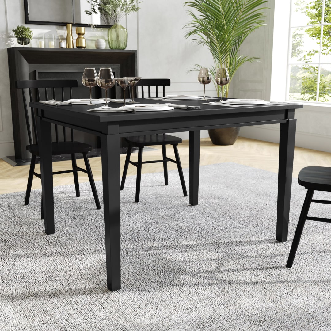 Henry 47" Solid Wood Dining Table, Commercial Grade Heavy Duty Rectangle Wood Table for 4, Black Matte Finish