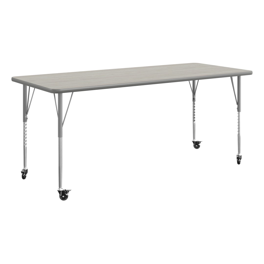Wren 72" x 30" Adjustable Height Activity Table, Thermal Laminate Top, Standard Legs with Locking Casters, Light Gray