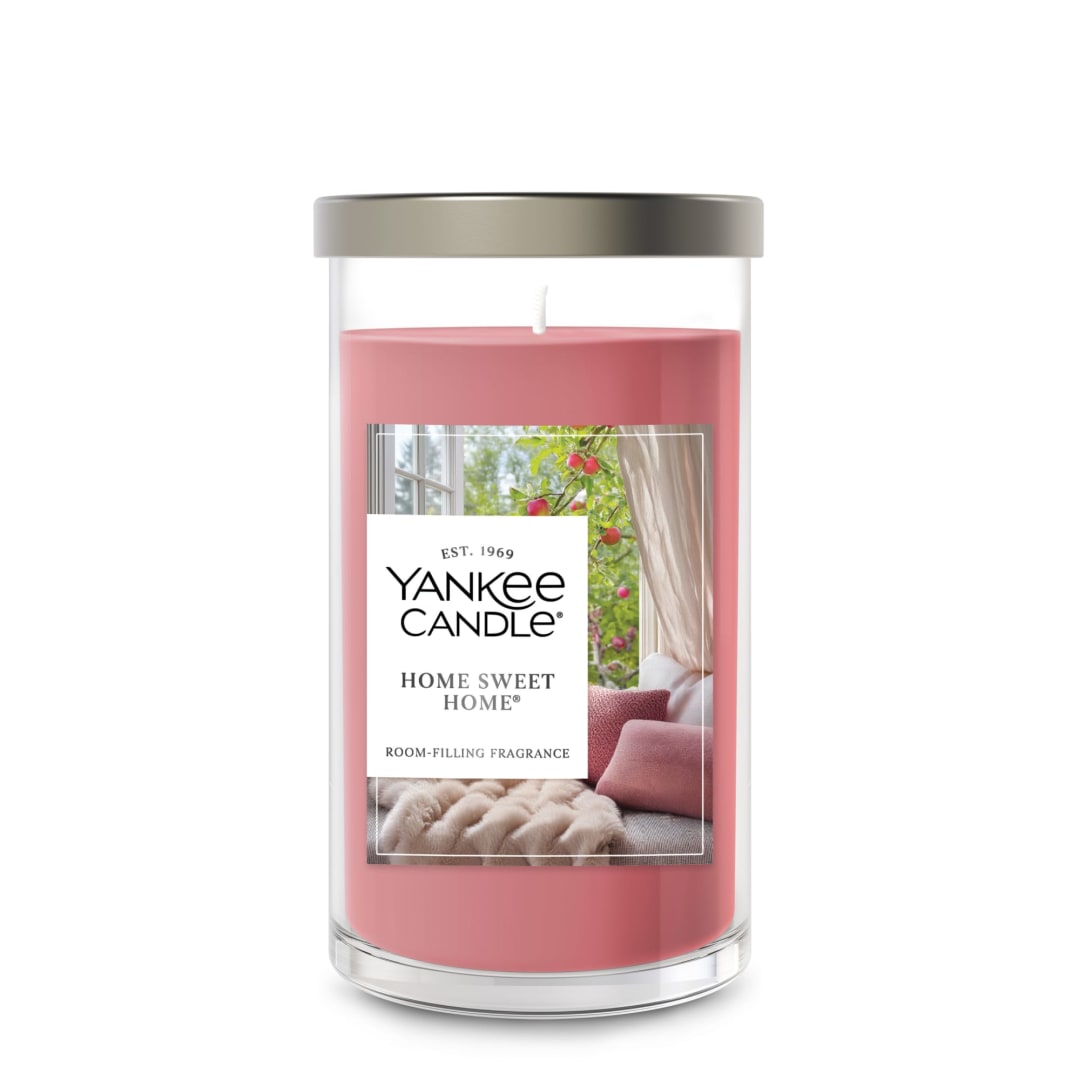Yankee Candle® Medium Pillar Scented Candle with up to 115 Hour Burn Time, Premium Plant Wax Blend for Consistent Burn, 14.25 oz Pillar Candle with Room Filling Fragrance, Home Sweet Home