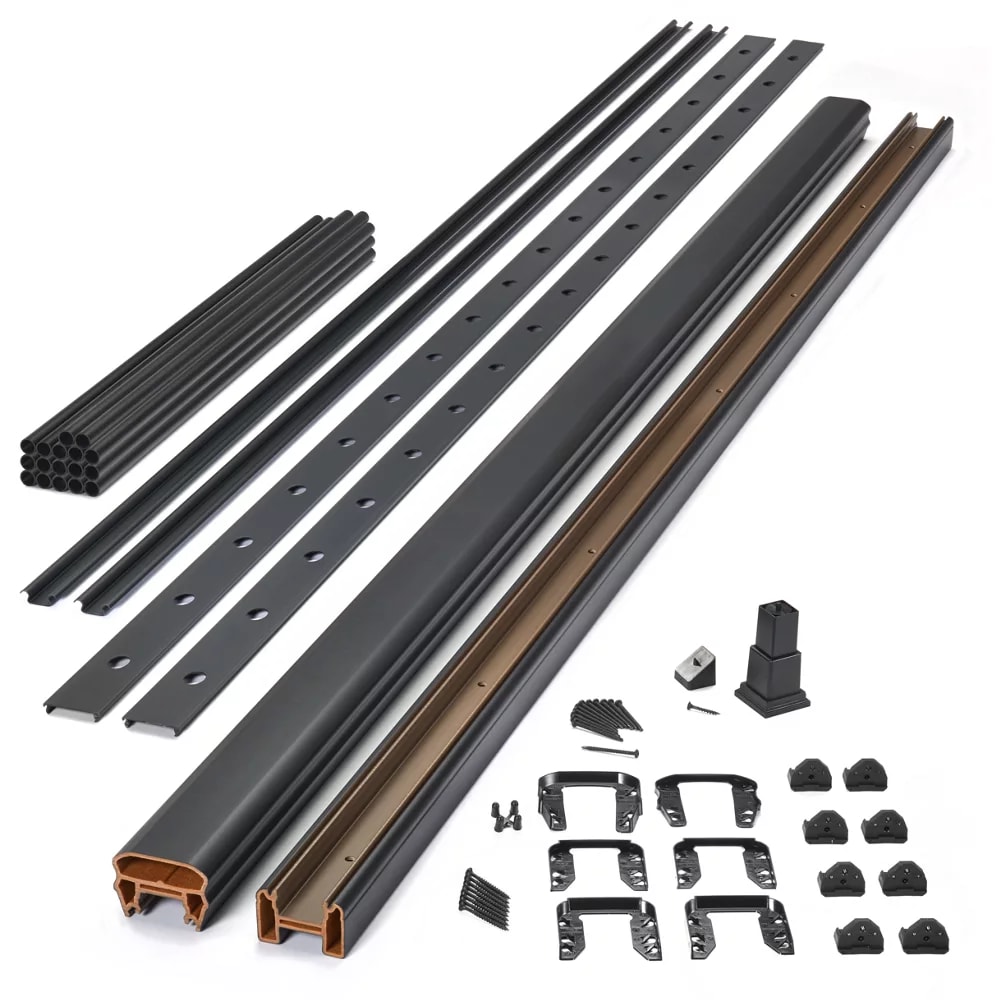 8-ft x 42-in Transcend Stair Rail Kit with Round Aluminum Balusters - Charcoal Black Full Span