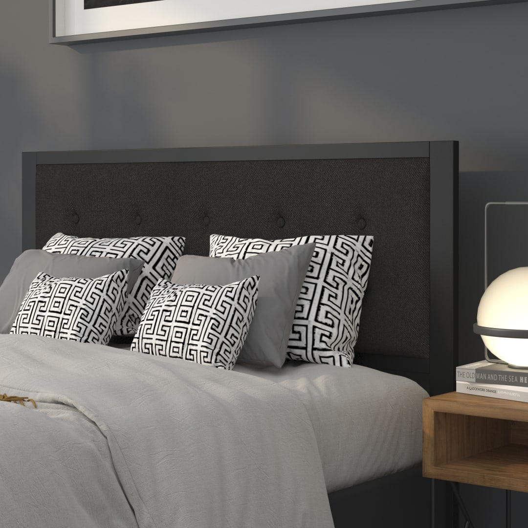 Bristol Metal Tufted Upholstered Queen Size Headboard in Black Fabric