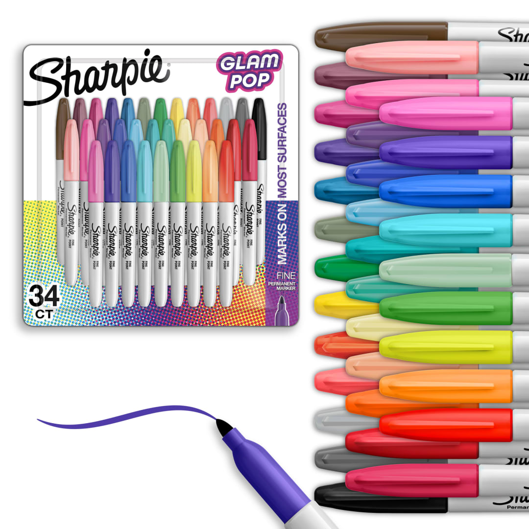 Sharpie® Glam Pop Permanent Markers, Fine Point, 34 Count