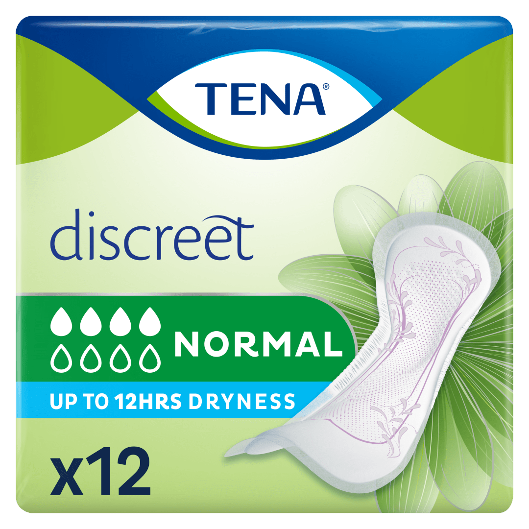 TENA Discreet Normal Incontinence Pads for Women - For Medium Bladder Weakness - Provides Triple Protection Against Leaks, Odour &amp; Moisture - Long-Lasting Dryness Up to 12 Hours - Pack of 12