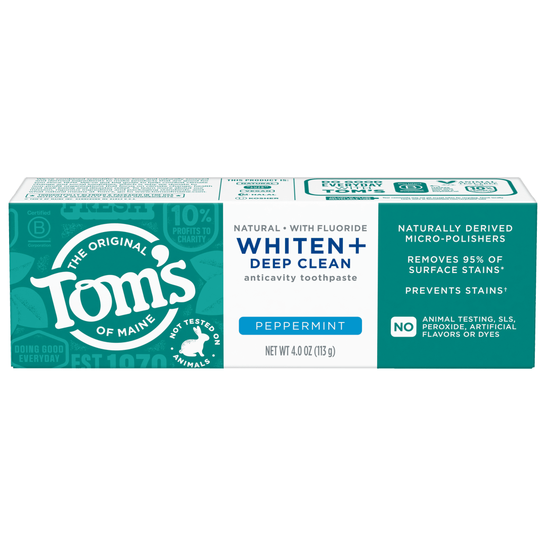 Tom’s of Maine Whiten Plus Deep Clean Whitening Toothpaste, Peppermint, 4.0 oz