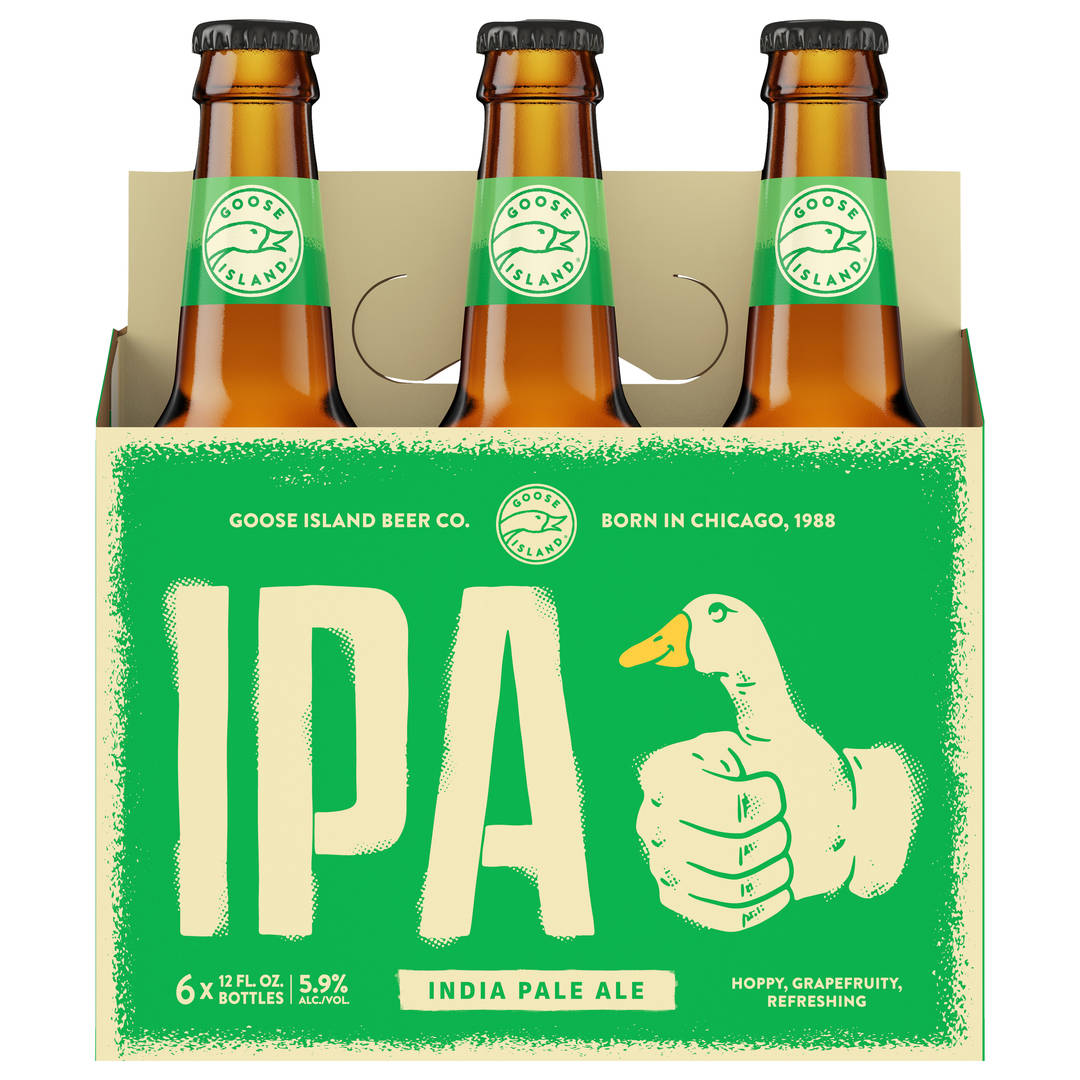 Goose Island IPA 6x12 oz Glass Bottle Basket CARRIER - WRAP BASKET - Spec Update and Remove Spot UV