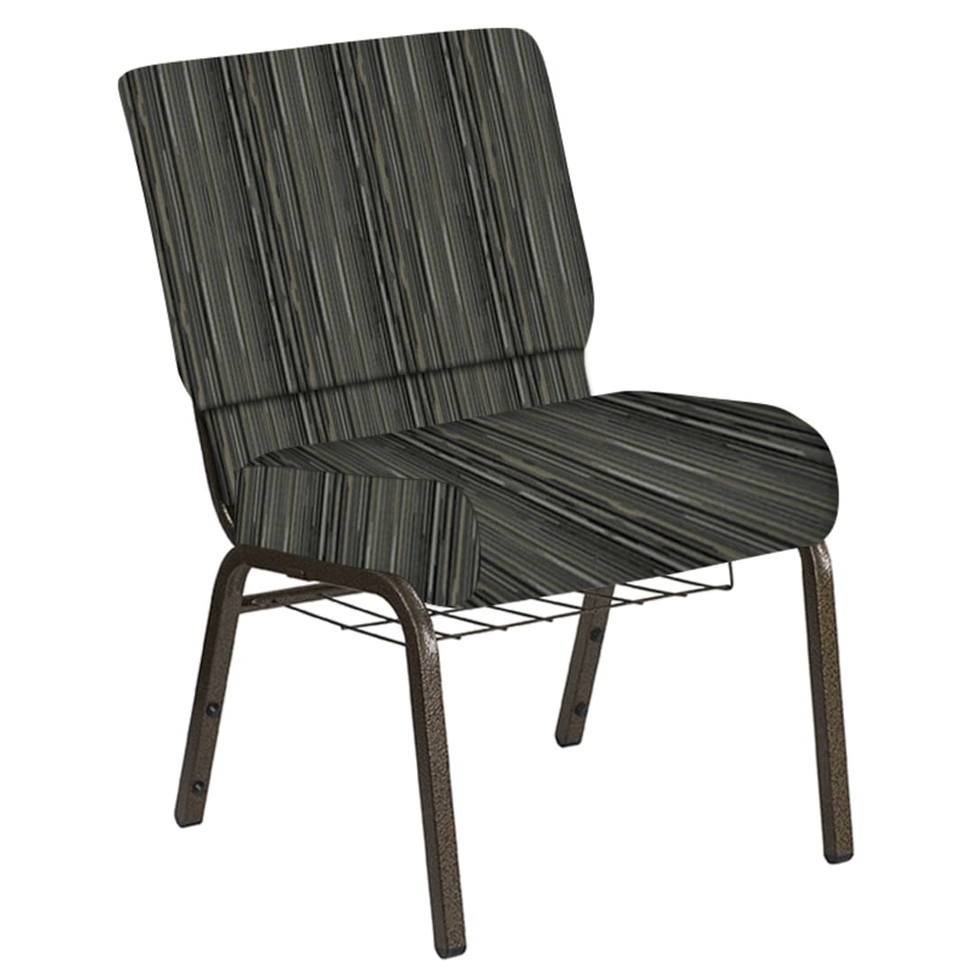 21''W Church Chair in Canyon Pewter Fabric with Book Rack - Gold Vein Frame