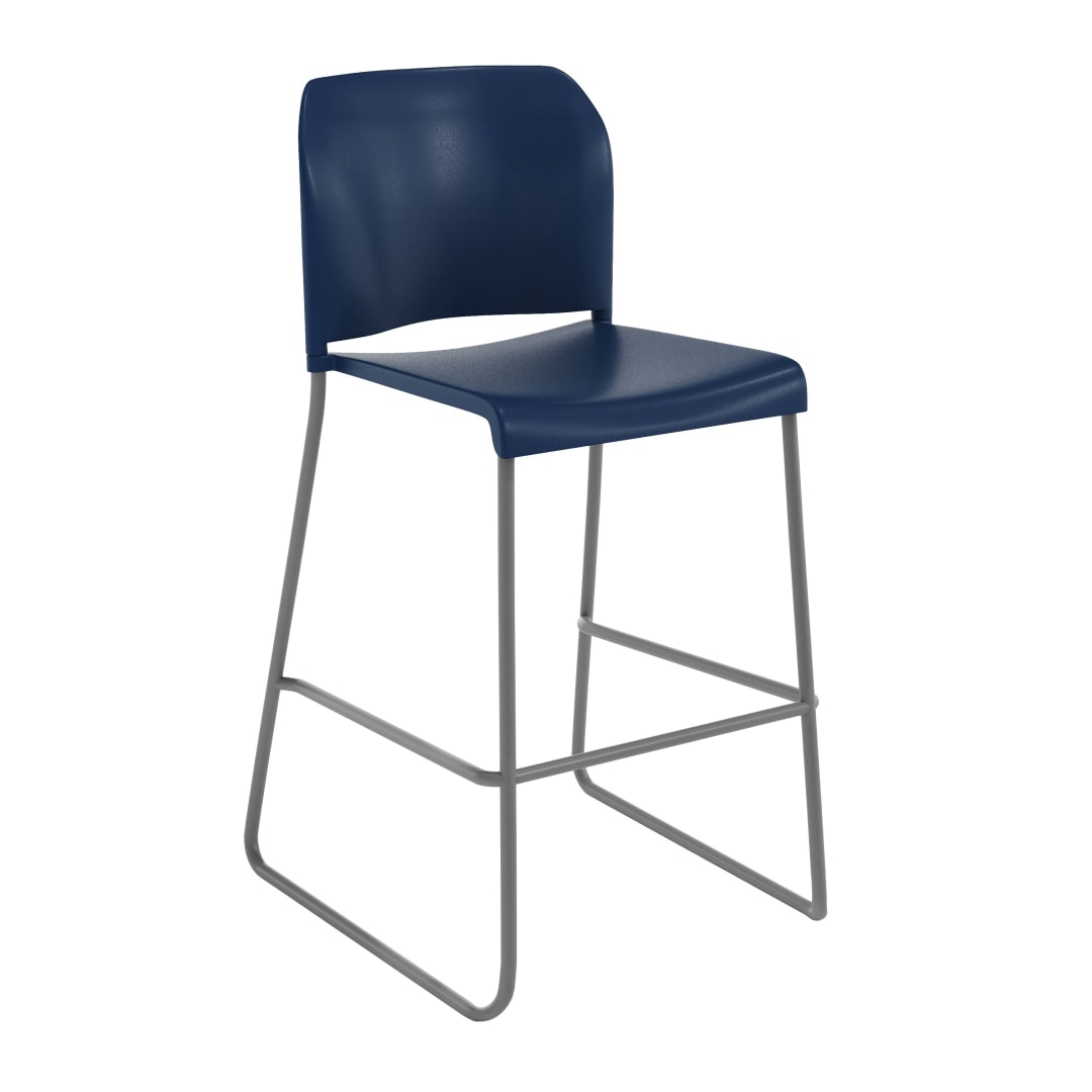 HERCULES Kenai Navy Office Reception Stacking Bar Stool with Contoured Backrest and Gray Sled Base