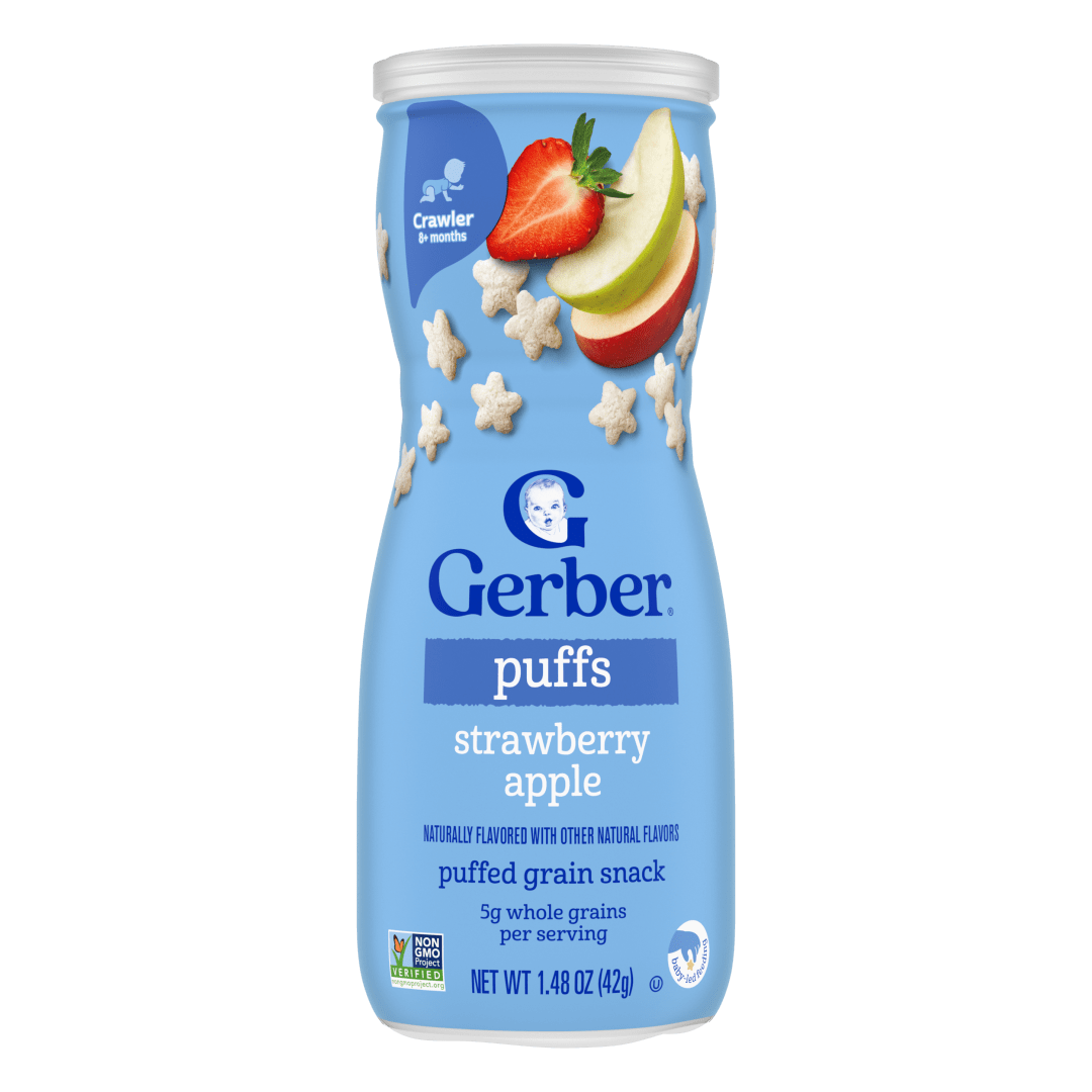 Gerber Stage 3 Baby Snacks, Strawberry Apple Puffs, Grain Snack, Baby Led Feeding