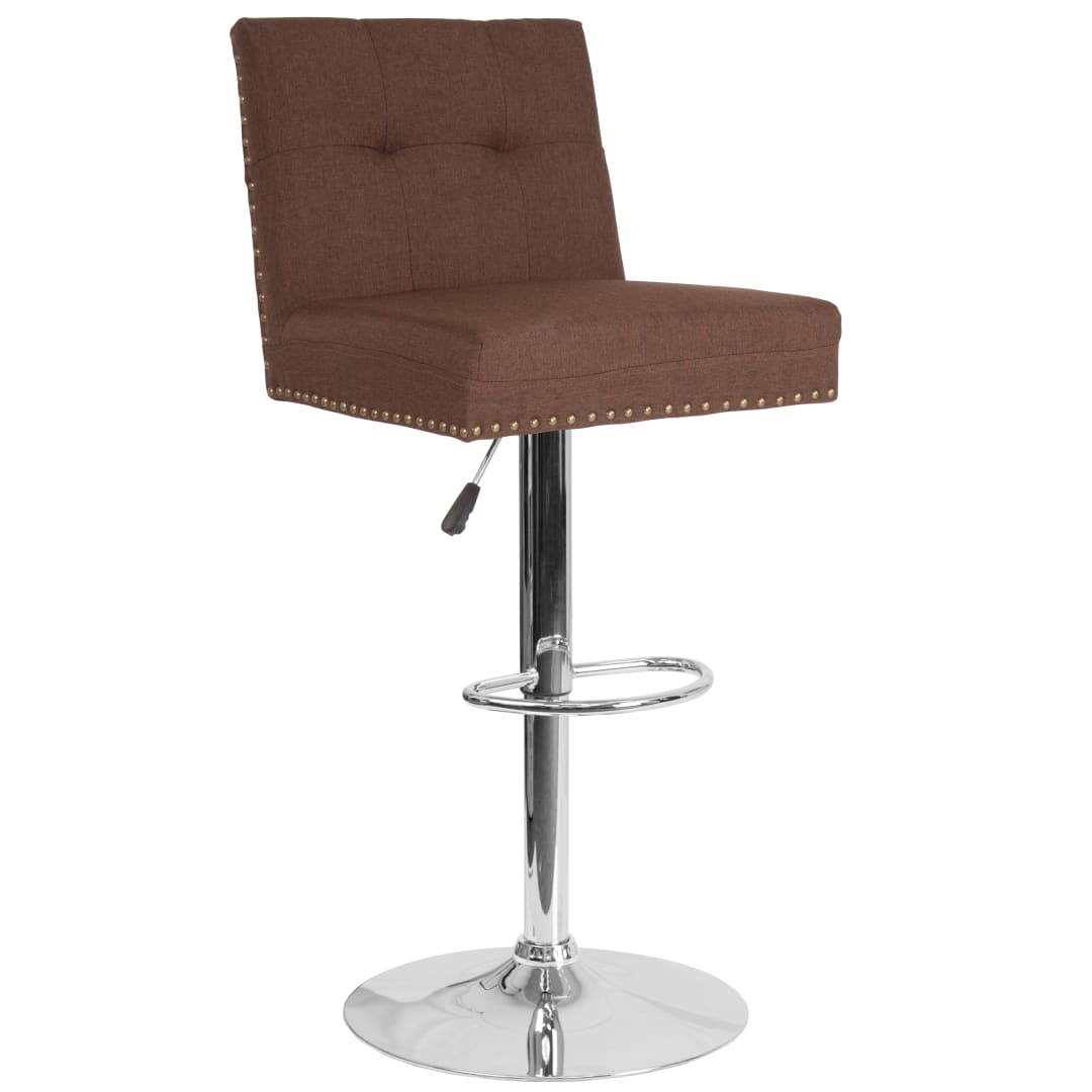 Ravello Contemporary Adjustable Height Barstool with Accent Nail Trim in Brown Fabric