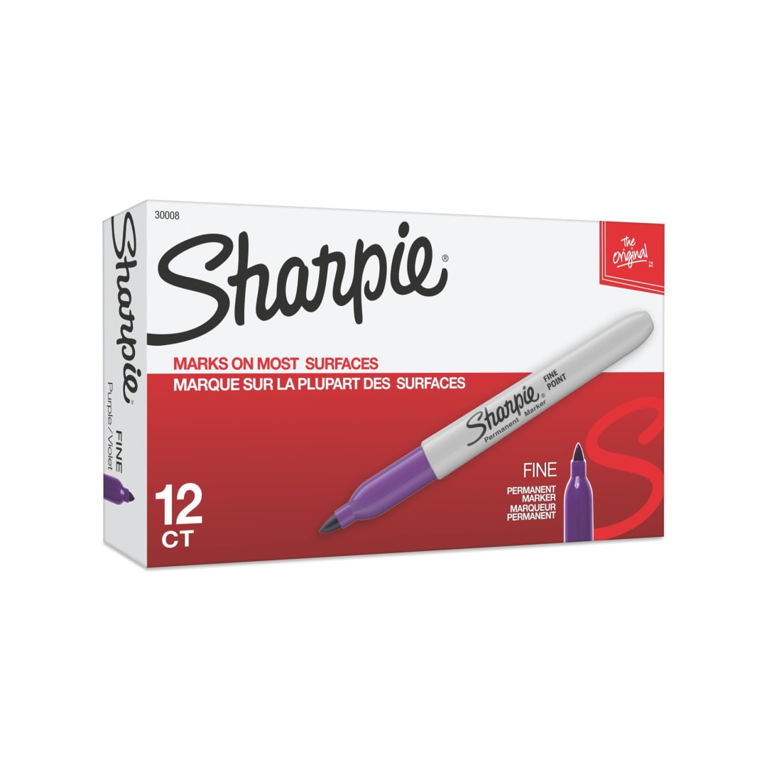 Sharpie® Permanent Markers, Fine Point, Purple, 12 Count