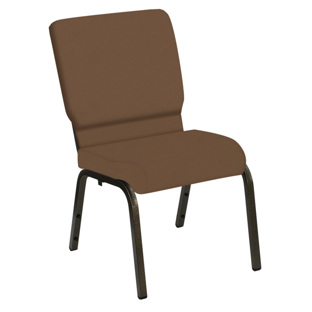 HERCULES Series 18.5''W Church Chair in E-Z Oxen Brown Vinyl - Gold Vein Frame
