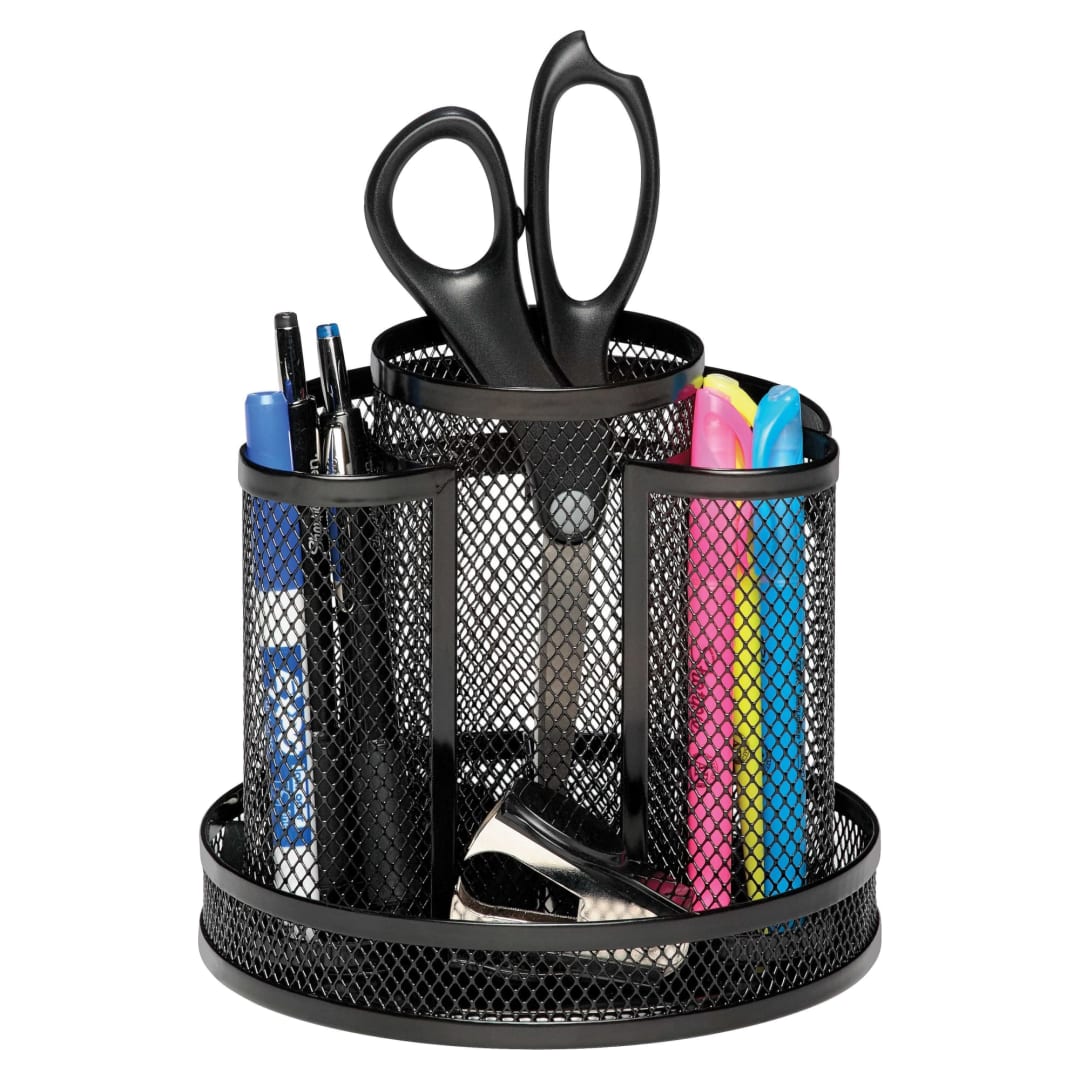 Rolodex™ Desk Organizer, Rotating Office Supply Caddy, Mesh, Black (6.5" x 6.5" x 6.25)