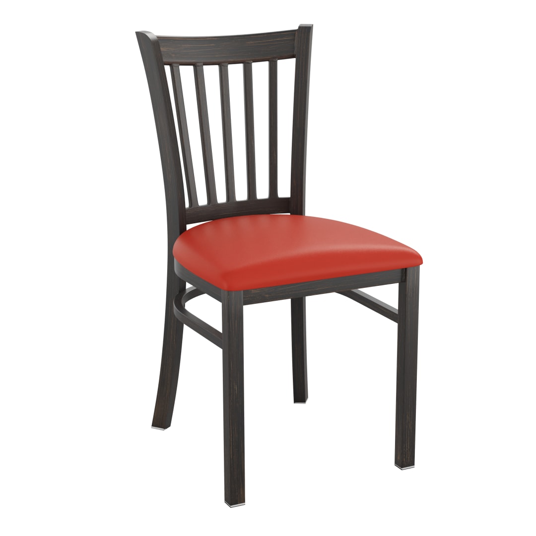 HERCULES Series Distressed Gold Vertical Back Metal Restaurant Chair - Red Vinyl Seat