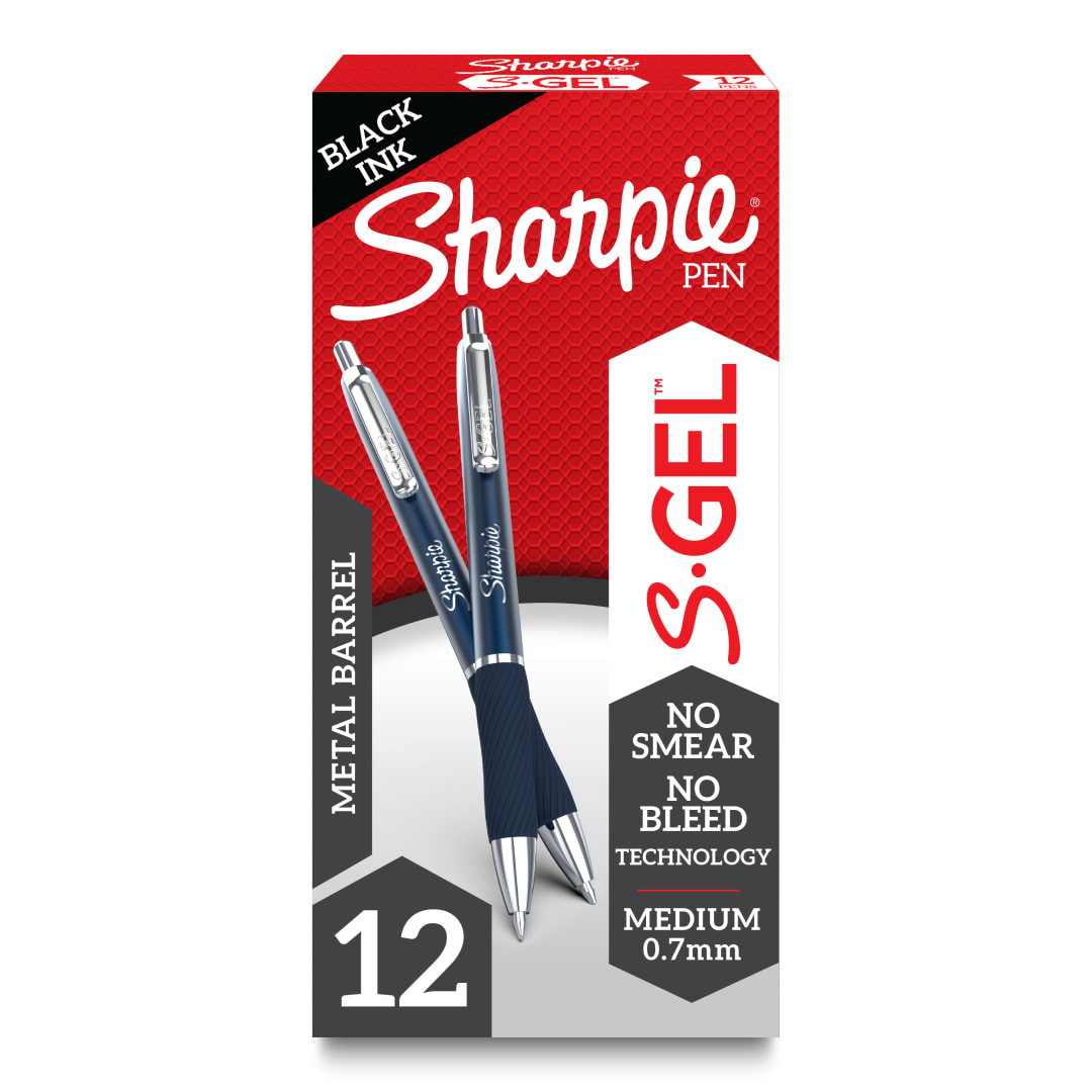 Sharpie® S-Gel, Gel Pens, Sleek Metal Barrel, Midnight Blue, Medium Point (0.7mm), Black Ink, 12 Count