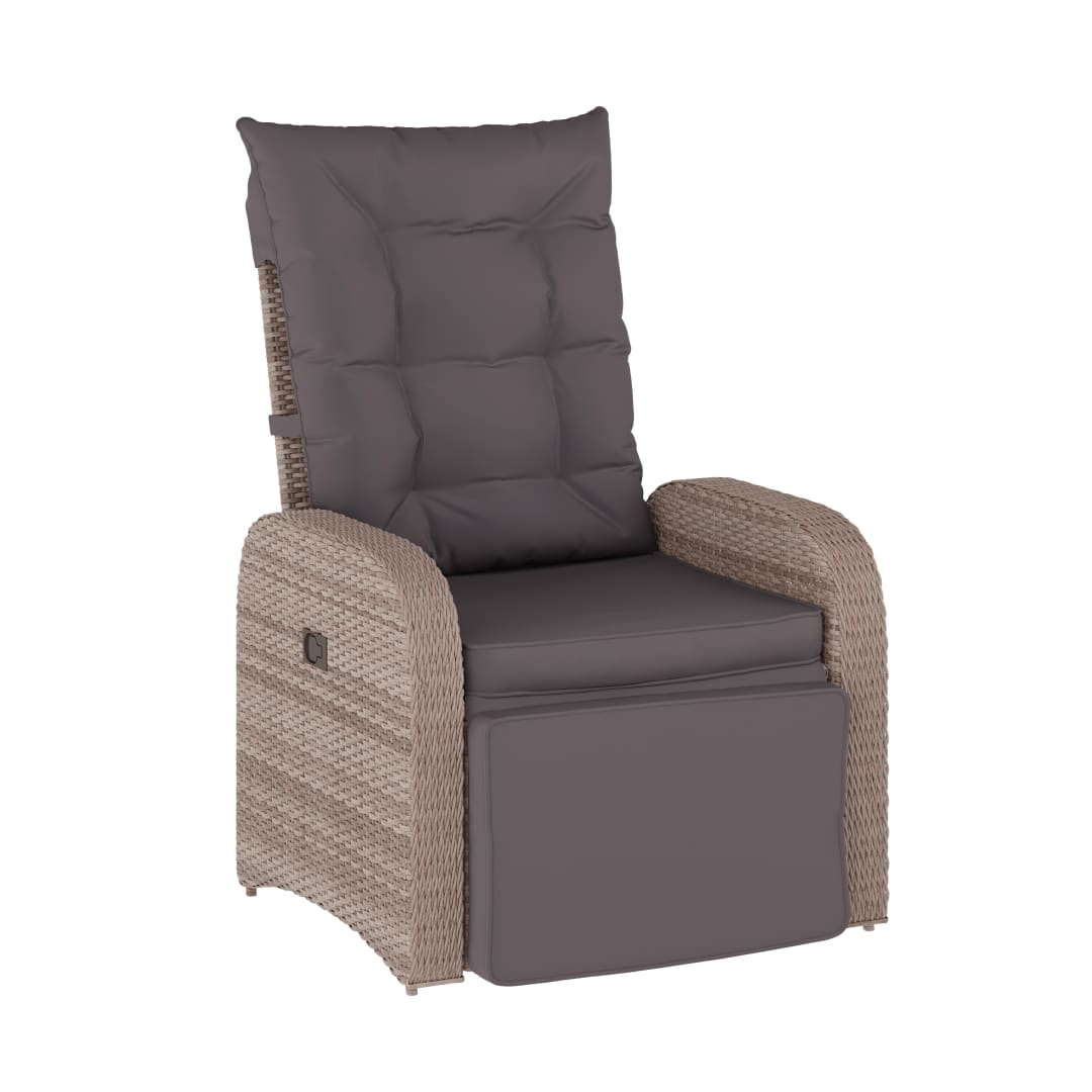 Nemo Indoor/Outdoor Patio Wicker Rattan Recliner Lounge Chair with Flip up Side Table, Gray