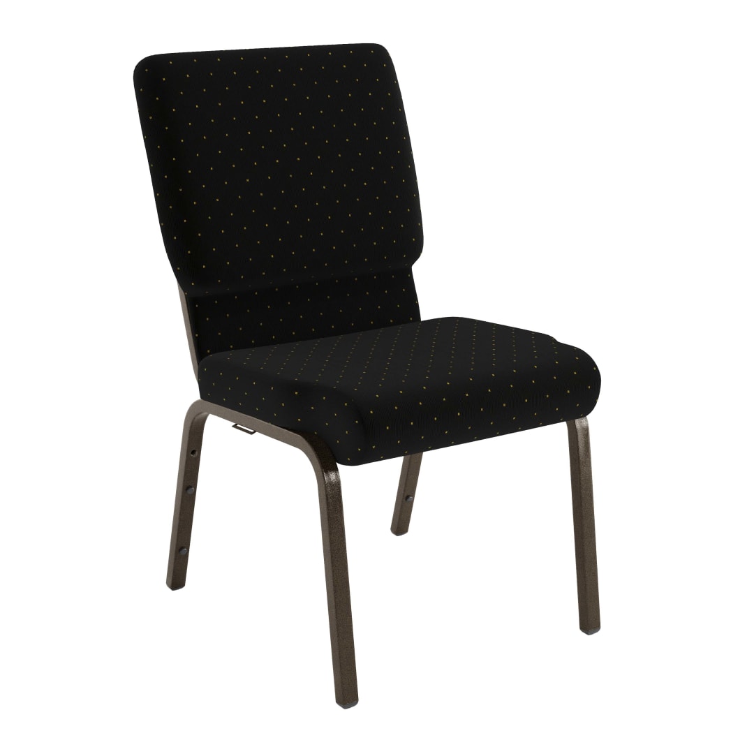 4 Pack HERCULES Series 18.5''W Stacking Church Chair in Black Dot Patterned Fabric - Gold Vein Frame
