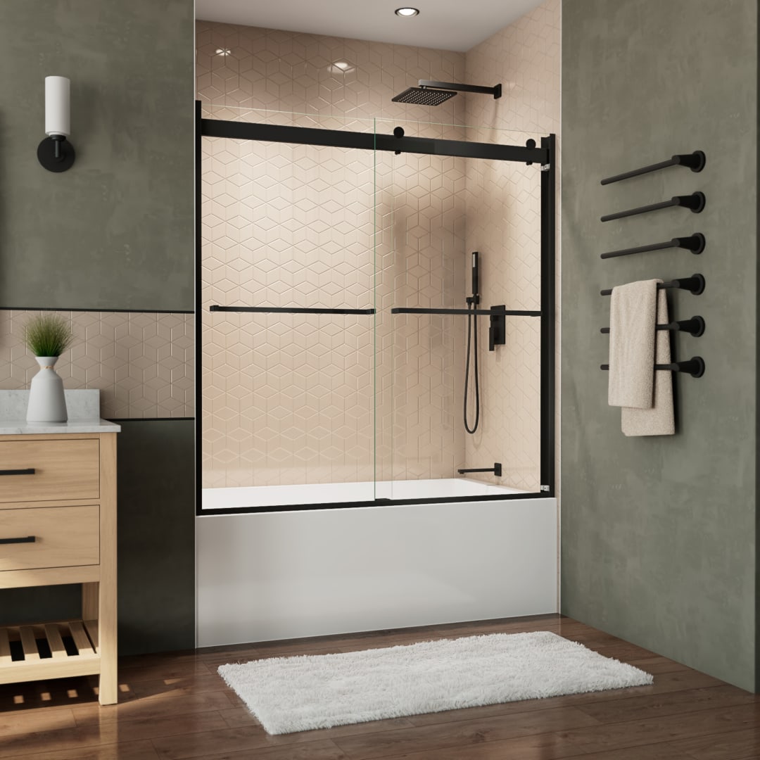 DreamLine Essence-H 56 - 60 inch W x 60 inch H Semi-Frameless Bypass Tub Door in Matte Black