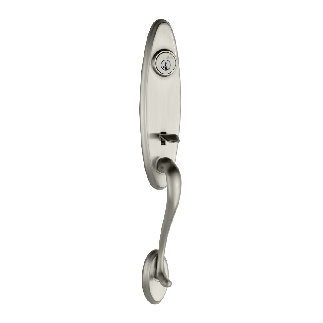 Wellington Single Cylinder Exterior Only Handleset featuring SmartKey Security™ in Satin Nickel