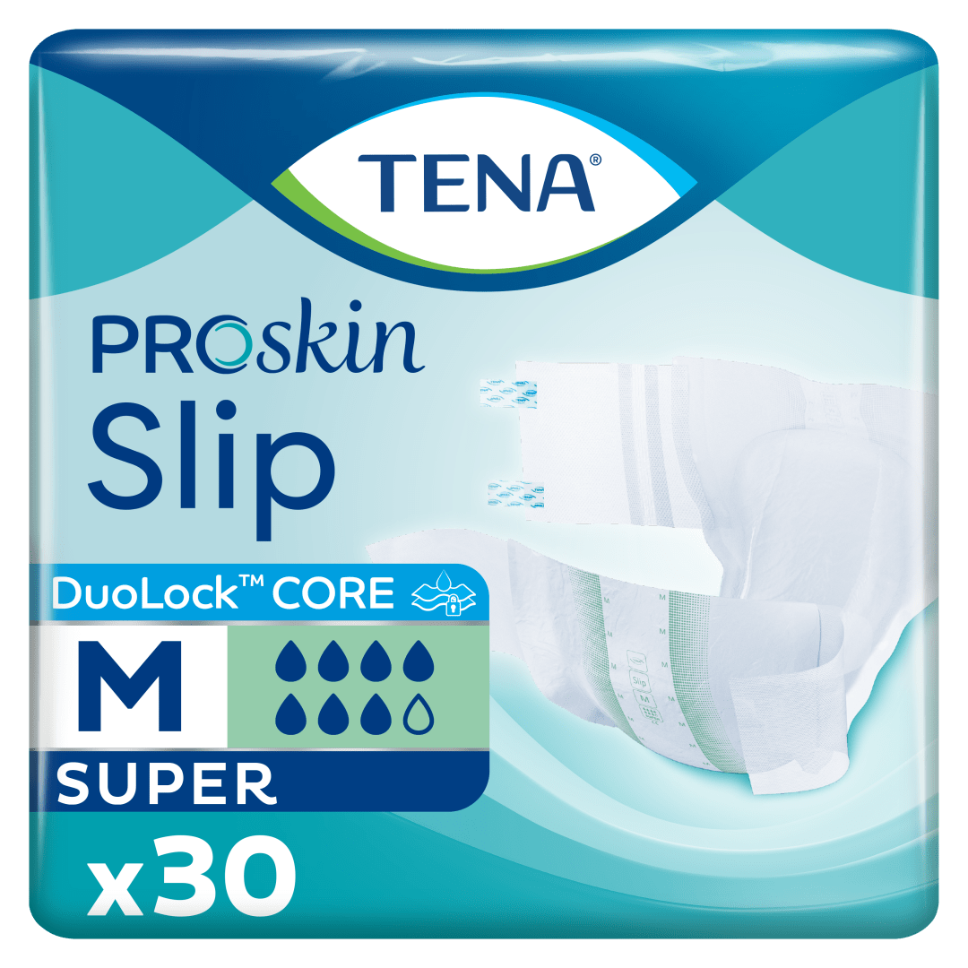 TENA ProSkin Slip Super – All-in-One Incontinence Briefs for Heavy Leakage, Adjustable Tabs, &amp; Dermatologically Tested - Medium, Pack of 30