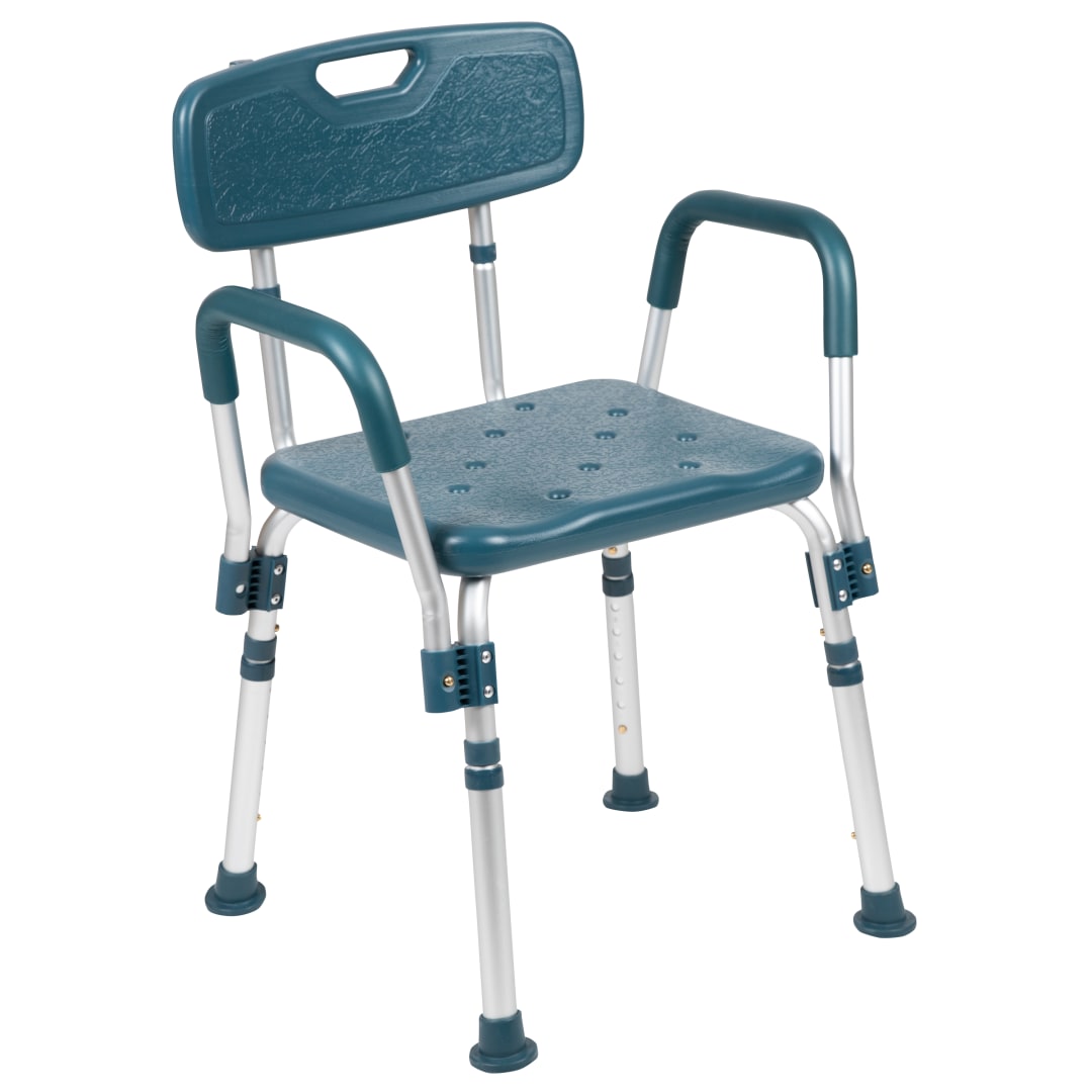 HERCULES Series 300 Lb. Capacity Adjustable Navy Bath &amp; Shower Chair with Quick Release Back &amp; Arms