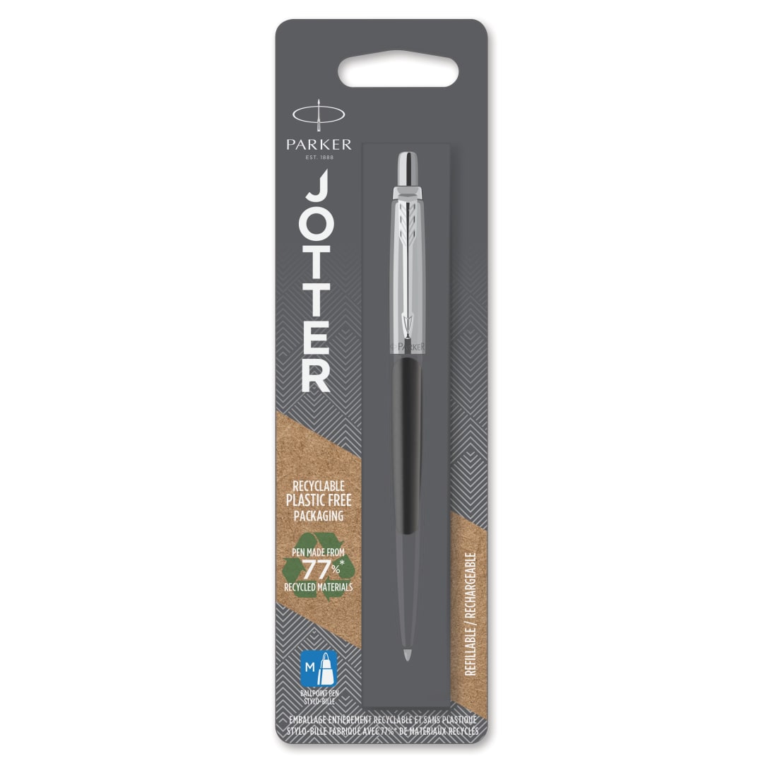 Parker Jotter Bolígrafo | Bond Street Black con detalle cromado | Punta mediana Tinta azul
