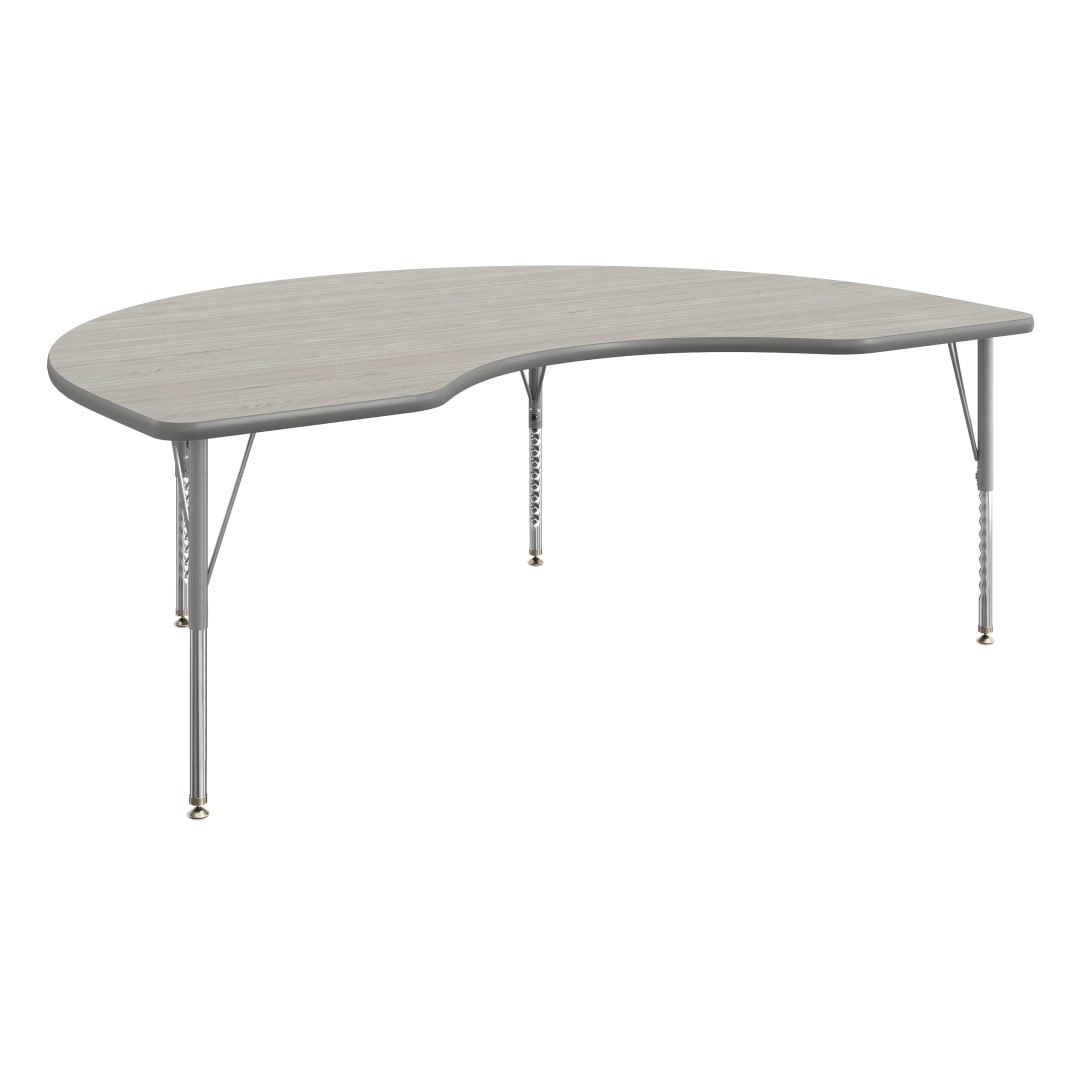 Wren 72" x 48" Kidney Adjustable Height Activity Table, Thermal Laminate Top, Short Legs, Light Gray