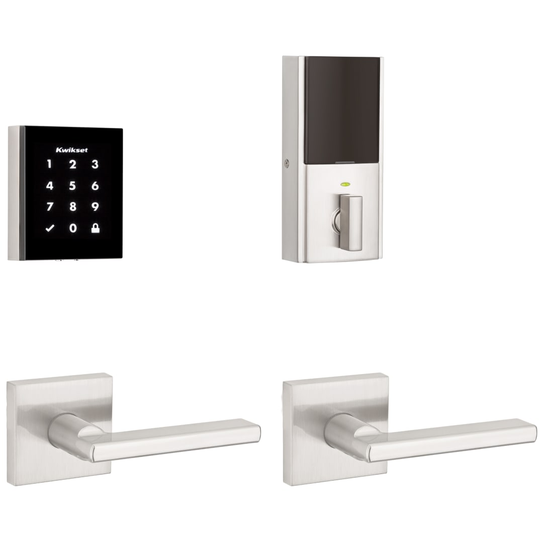 953 Obsidian Keyless Electronic Touchscreen Deadbolt and Hancock Hall/Closet Knob Combo Pack in Satin Nickel