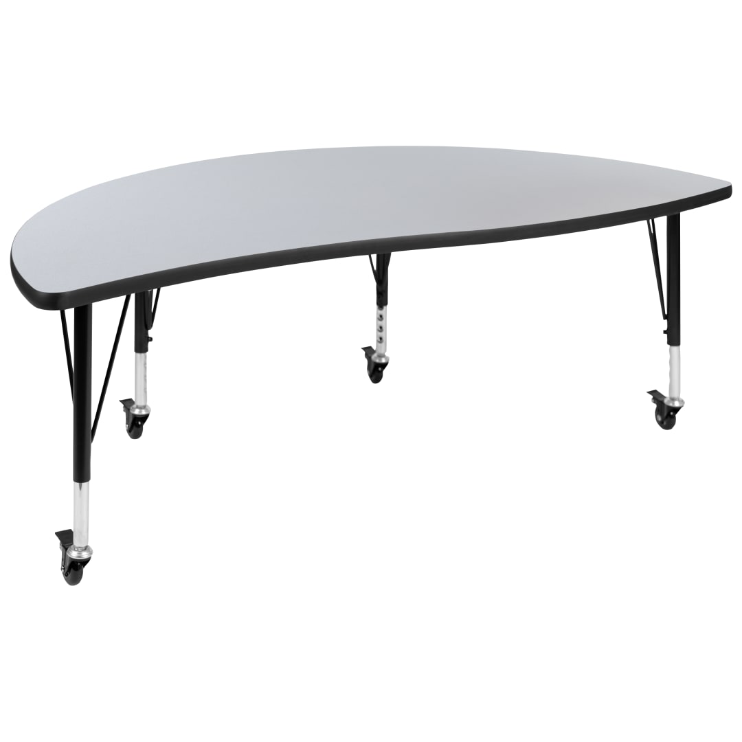 Wren Mobile 60" Half Circle Wave Flexible Collaborative Grey Thermal Laminate Activity Table-Height Adjust Short Legs