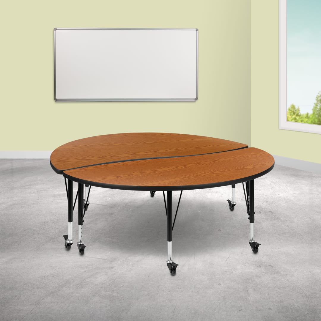 Emmy 2 Piece Mobile Emmy 60" Circle Wave Flexible Oak Thermal Laminate Kids Adjustable Activity Table Set