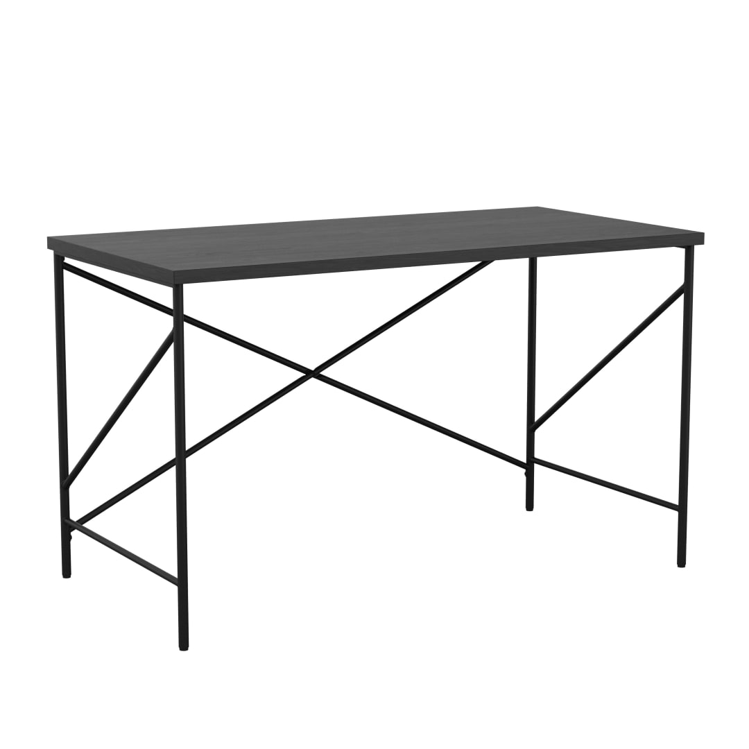 Maddox Home Office Parsons Desk in Black Wood Grain with Oil Rubbed Bronze Metal X-Frame