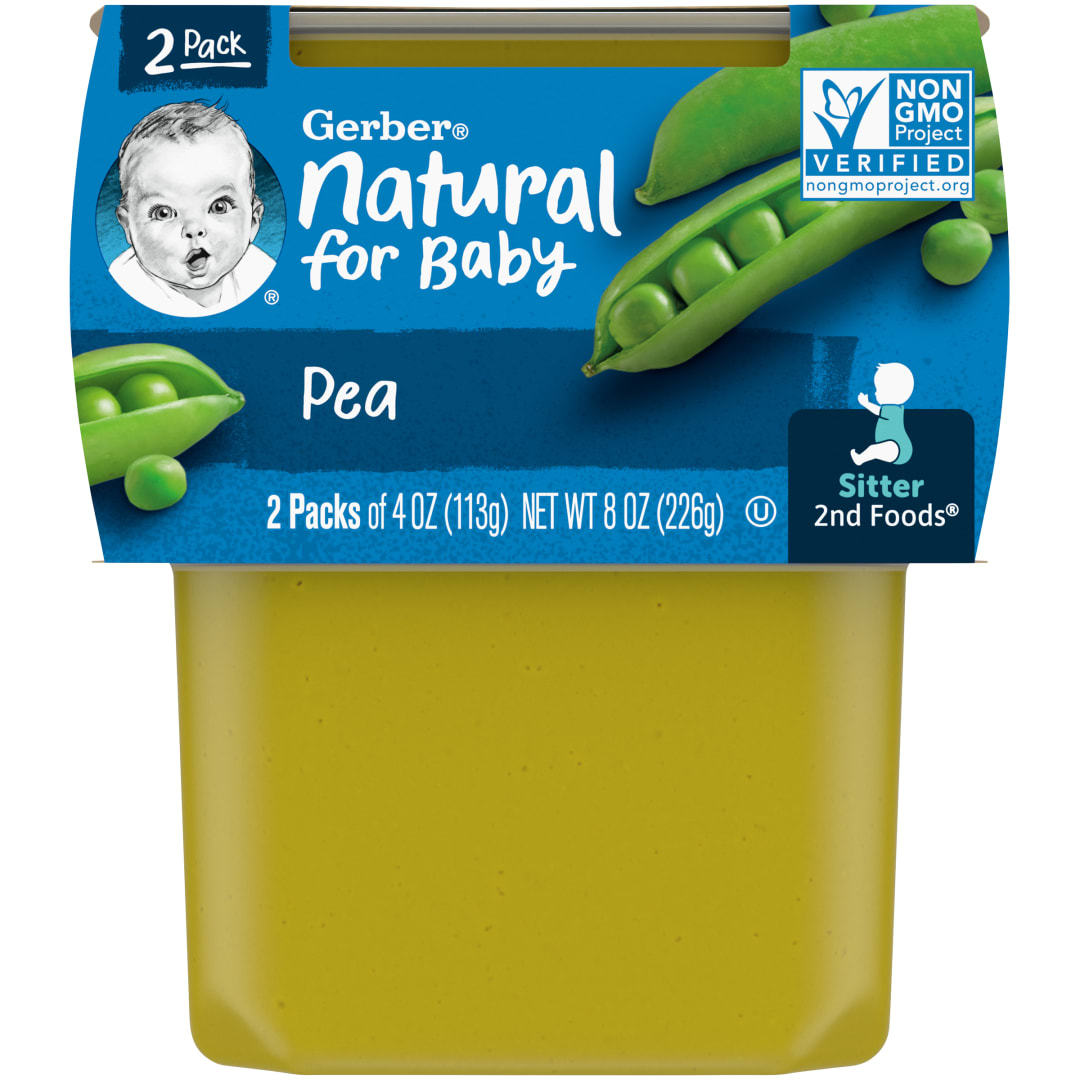Gerber Stage 2 Baby Food Peas, Baby Peas Puree Tub, Baby Puree 16PK