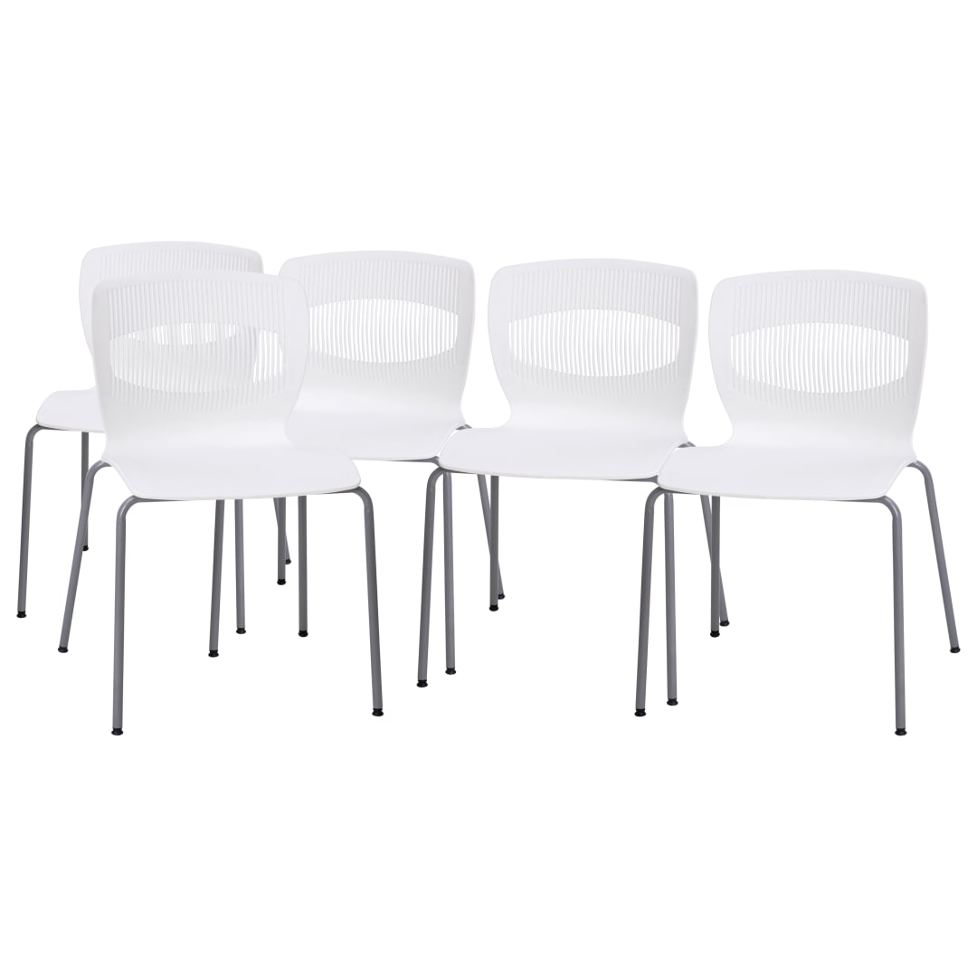 HERCULES Series Set of 5 Commercial Grade 770 lb. Capacity Ergonomic Stack Chair with Lumbar Support and Silver Steel Frame - White