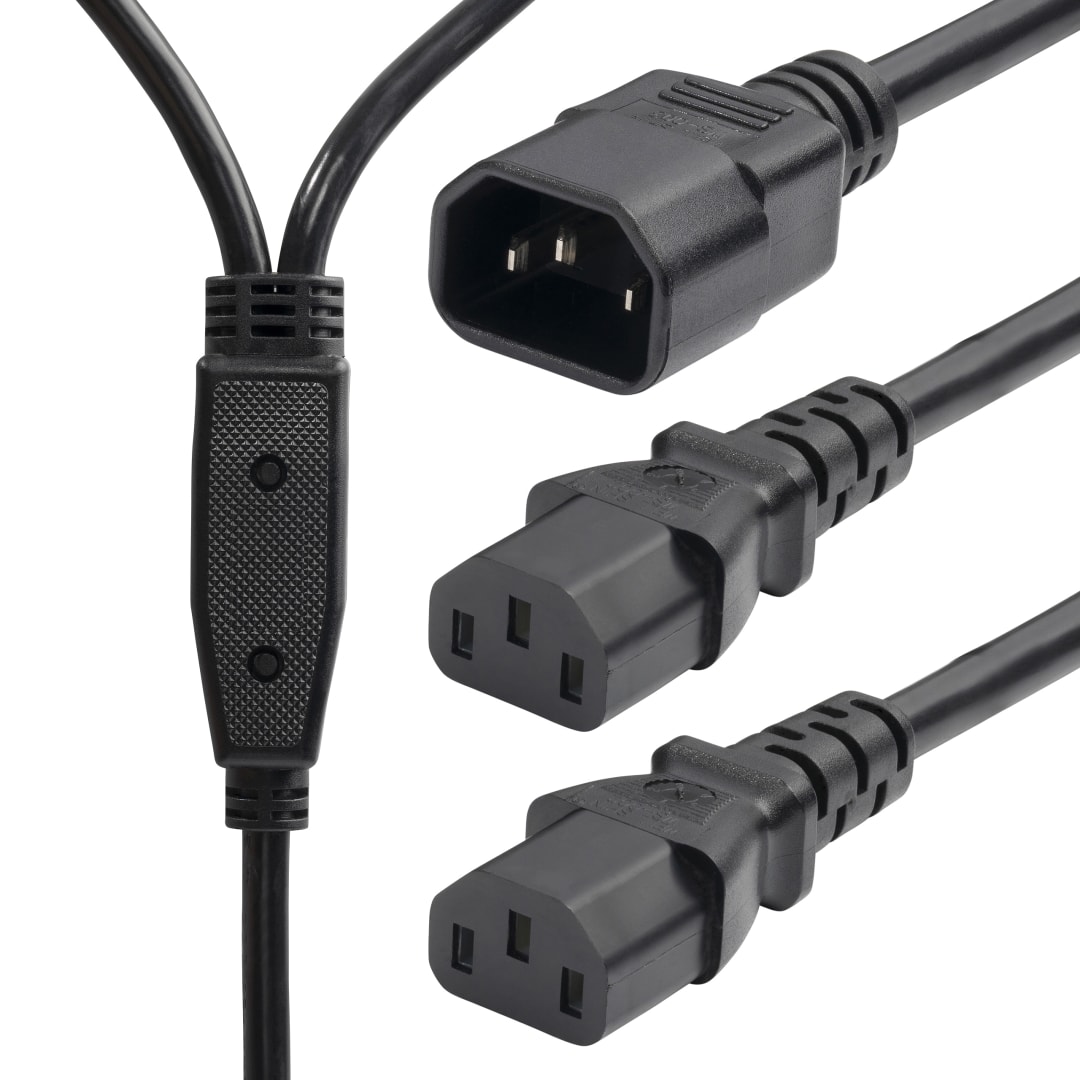 C14 Male to C13 Female Splitter, PDU Style - C14 to 2x C13,