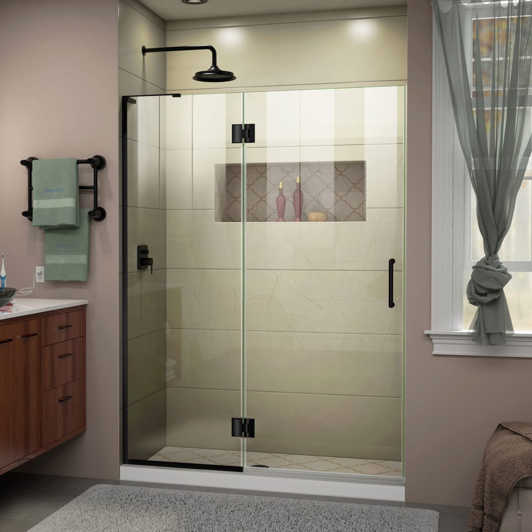 DreamLine Unidoor-X 50 inch W x 72 inch H Frameless Hinged Shower Door in Matte Black - Left Wall Installation