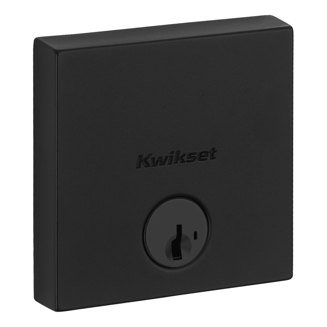 Downtown Square Single Cylinder Deadbolt in Matte Black featuring SmartKey Security