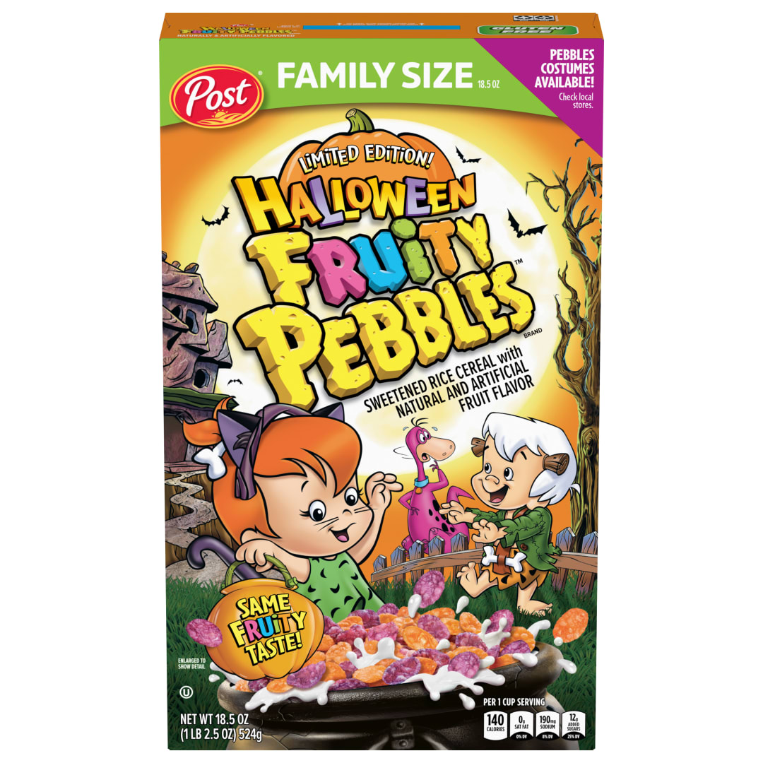 Fruity PEBBLES Halloween Gluten Free Kids Breakfast Cereal, Fruity Rice Crunch, 19.5 oz Box