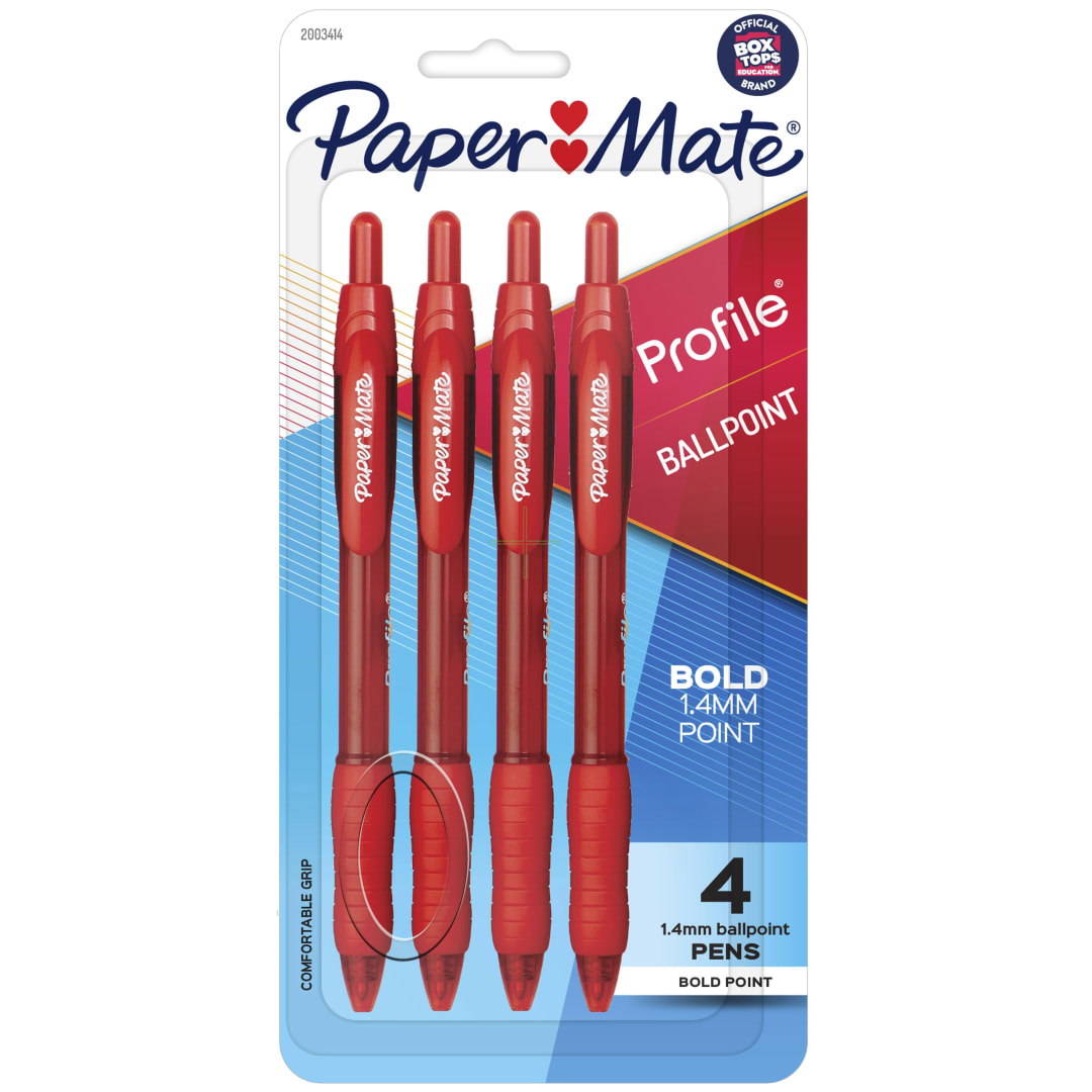 Paper Mate Profile Retractable Ballpoint Pens, Bold Point (1.4mm), Red, 4 Count