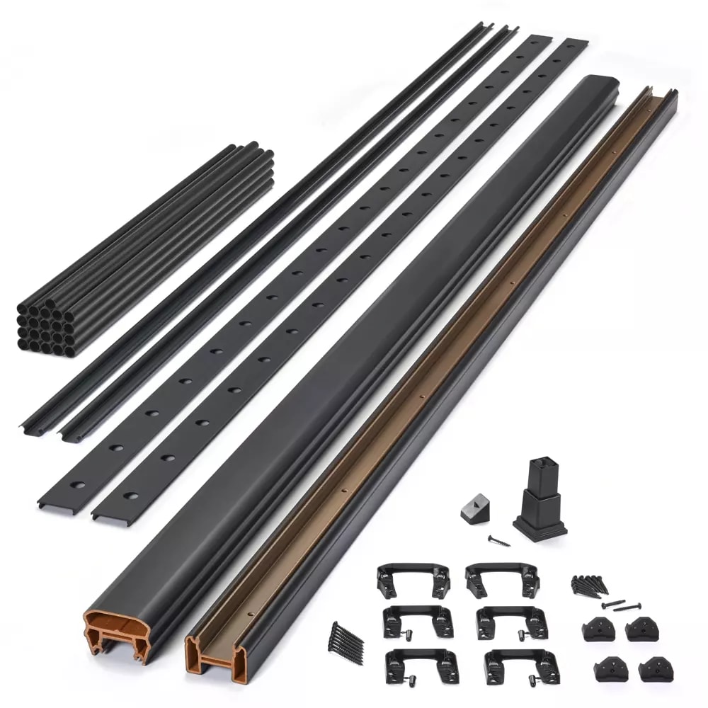 8-ft x 42-in Transcend Horizontal Rail Kit with Round Aluminum Balusters - Charcoal Black Full Span
