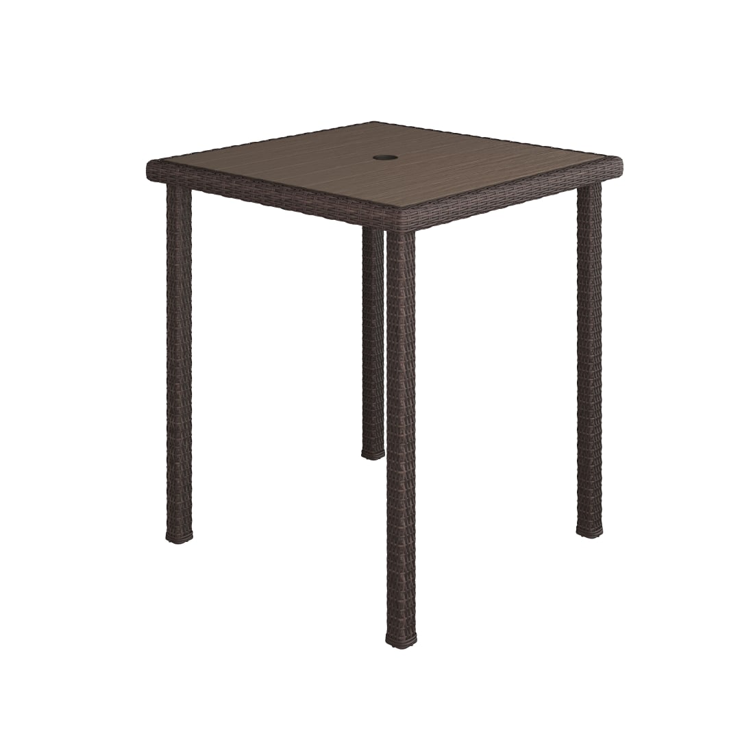 Bedford 37" Square Indoor-Outdoor Patio Bar Height Table with Engineered Wood Top in Brown Rattan Wicker