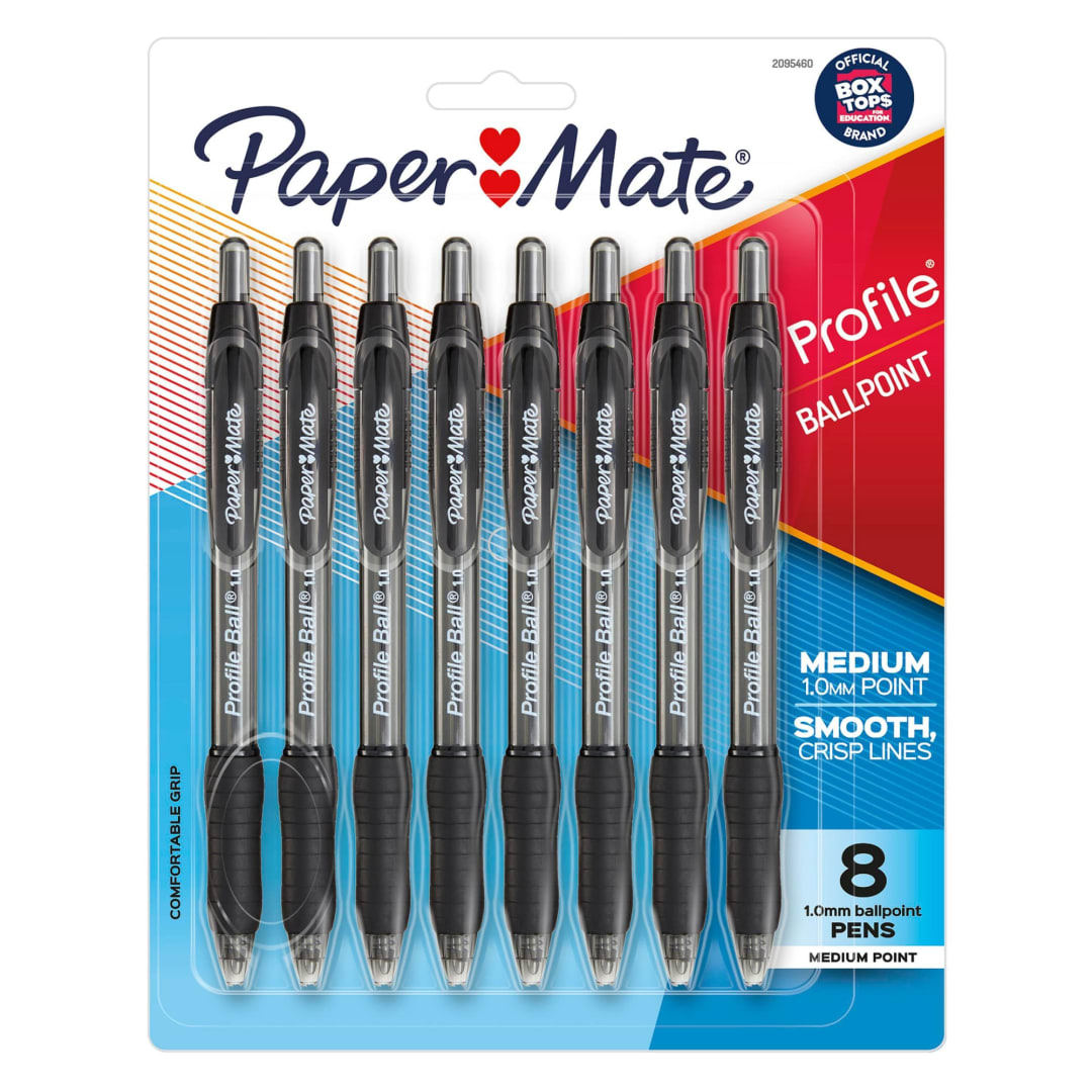 Paper Mate® Ballpoint Pen, Profile Retractable Pen, Medium Point (1.0mm), Black, 8 Count