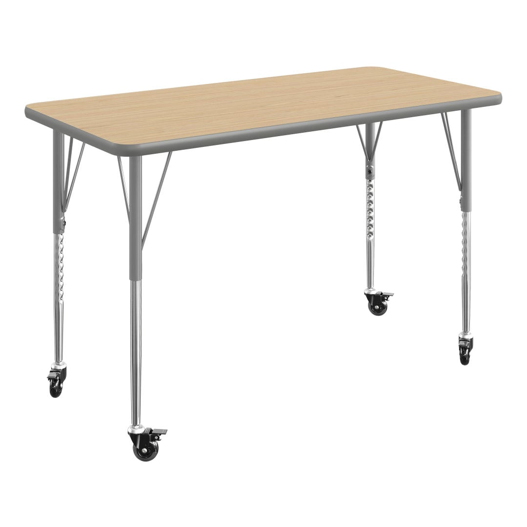 Wren 48" x 24" Adjustable Height Activity Table, Thermal Laminate Top, Standard Legs with Locking Casters, Light Natural